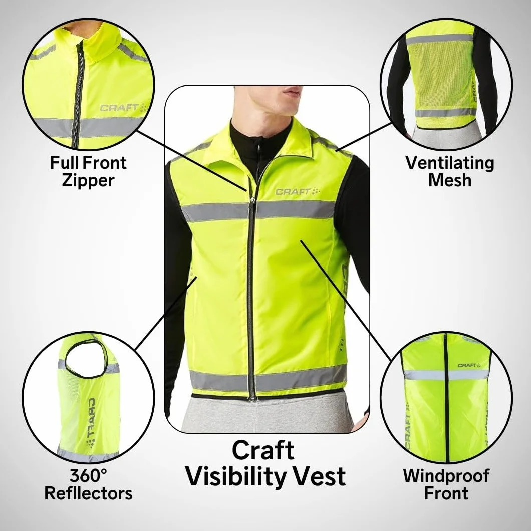 Craft Kamizelka przeciwwiatrowa Visibility Vest (rozm. S-XXL), kamizelka odblaskowa, uniseks z zamkiem błyskawicznym, kamizelka rowerowa, odblaskowa, XL