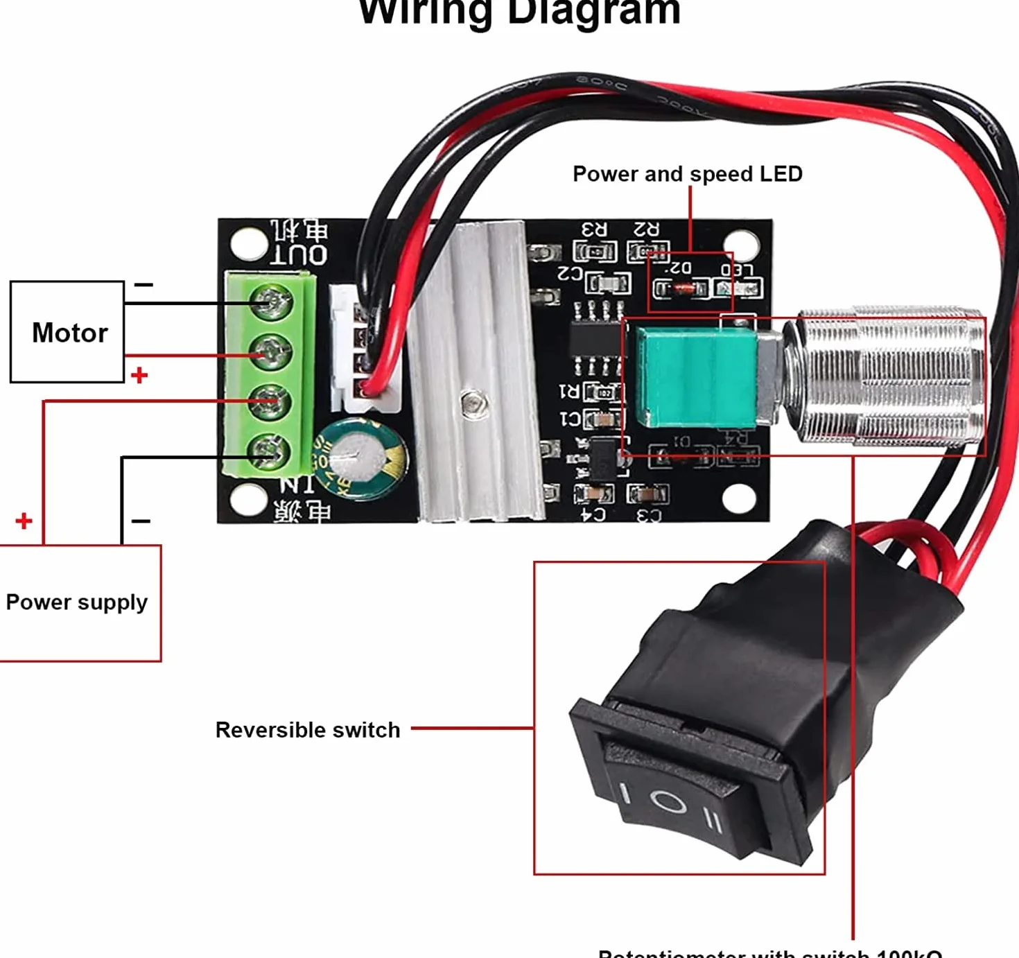 RUNCCI-YUN 6V 12V 24V 3A DC Motor Speed Control Controller, Kontroler prędkości silnika PWM Kontrola prędkości obrotowejRegulowany Przełącznik Reversible Regulator