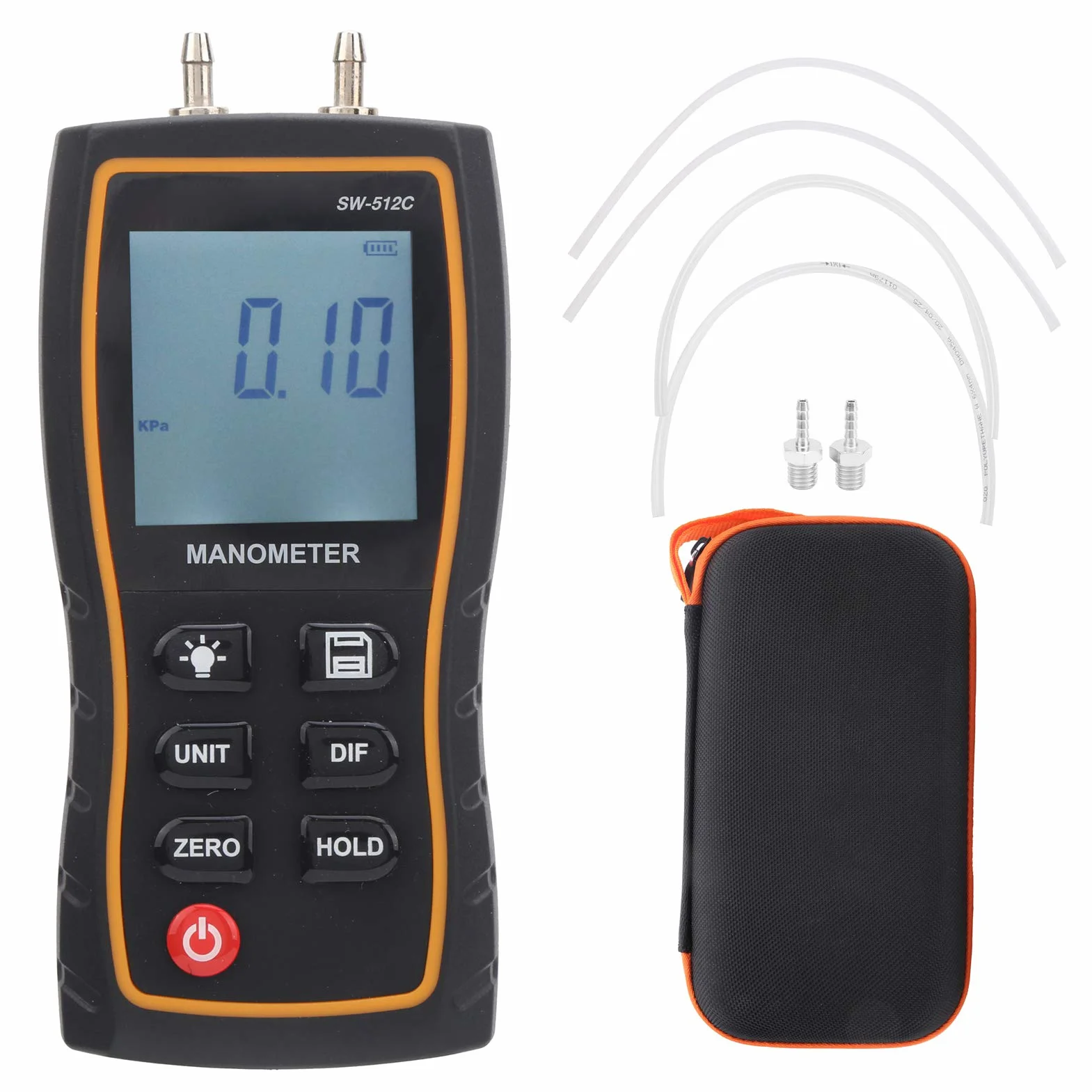 SW-512C Manometry różnicowe Manometry z wyświetlaczem cyfrowym Wysoka dokładność Tester ciśnienia gazu HVAC Ręczne barometry powietrza z szybkozłączem Torba na wąż