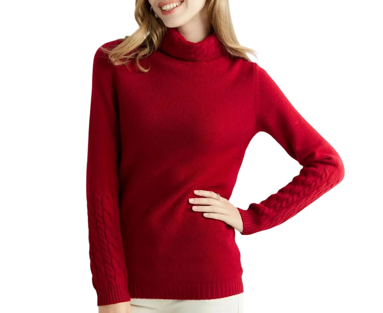 Sweter Damski Z Wełny Z Wysokim Kołnierzem I Długim Rękawem, Miękki, Zimowy Sweter-Red-Large