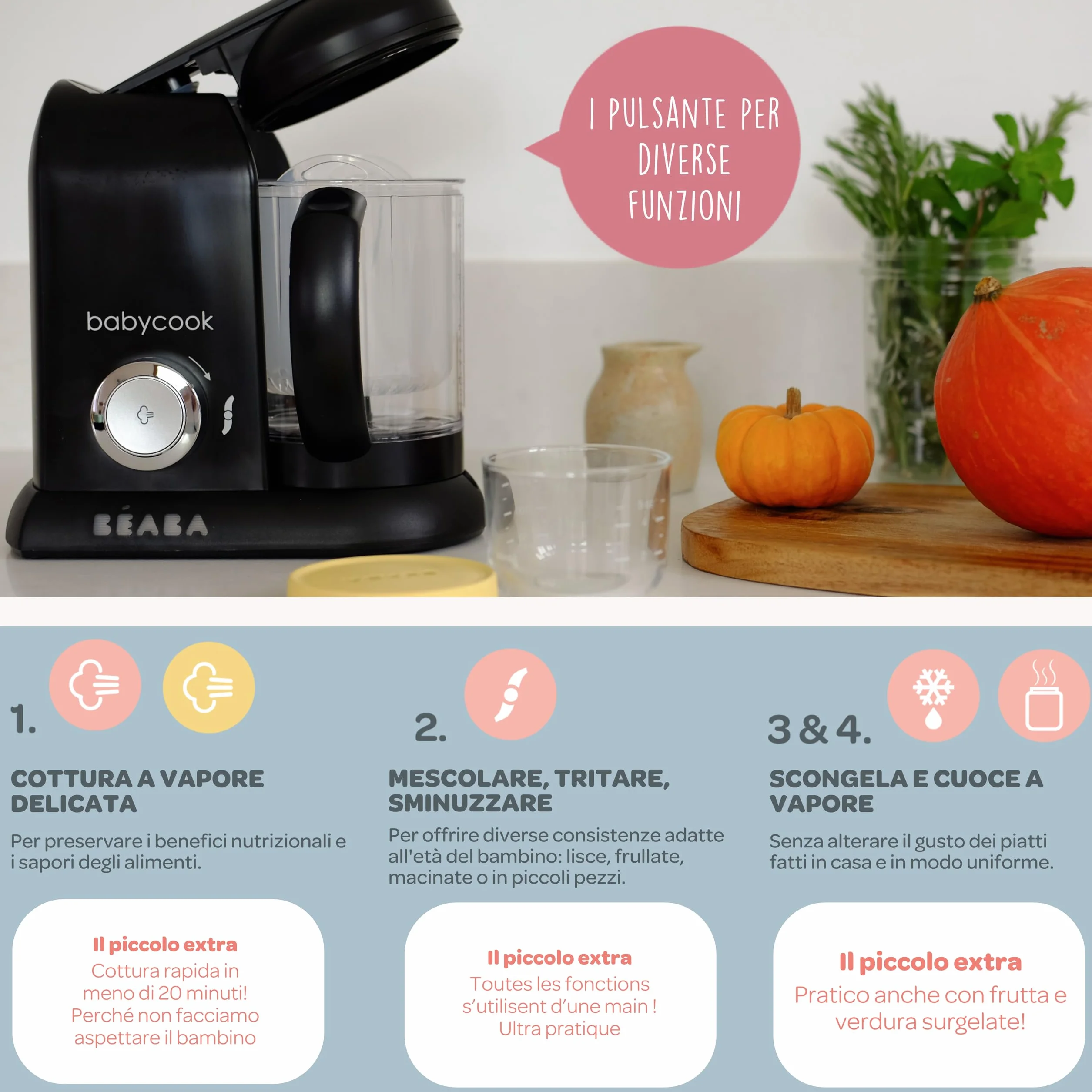 BÉABA, Babycook Solo, Robot dla niemowląt 4 w 1, kuchenka parowa, dywersyfikacja żywności, małe doniczki dla niemowląt, czarne