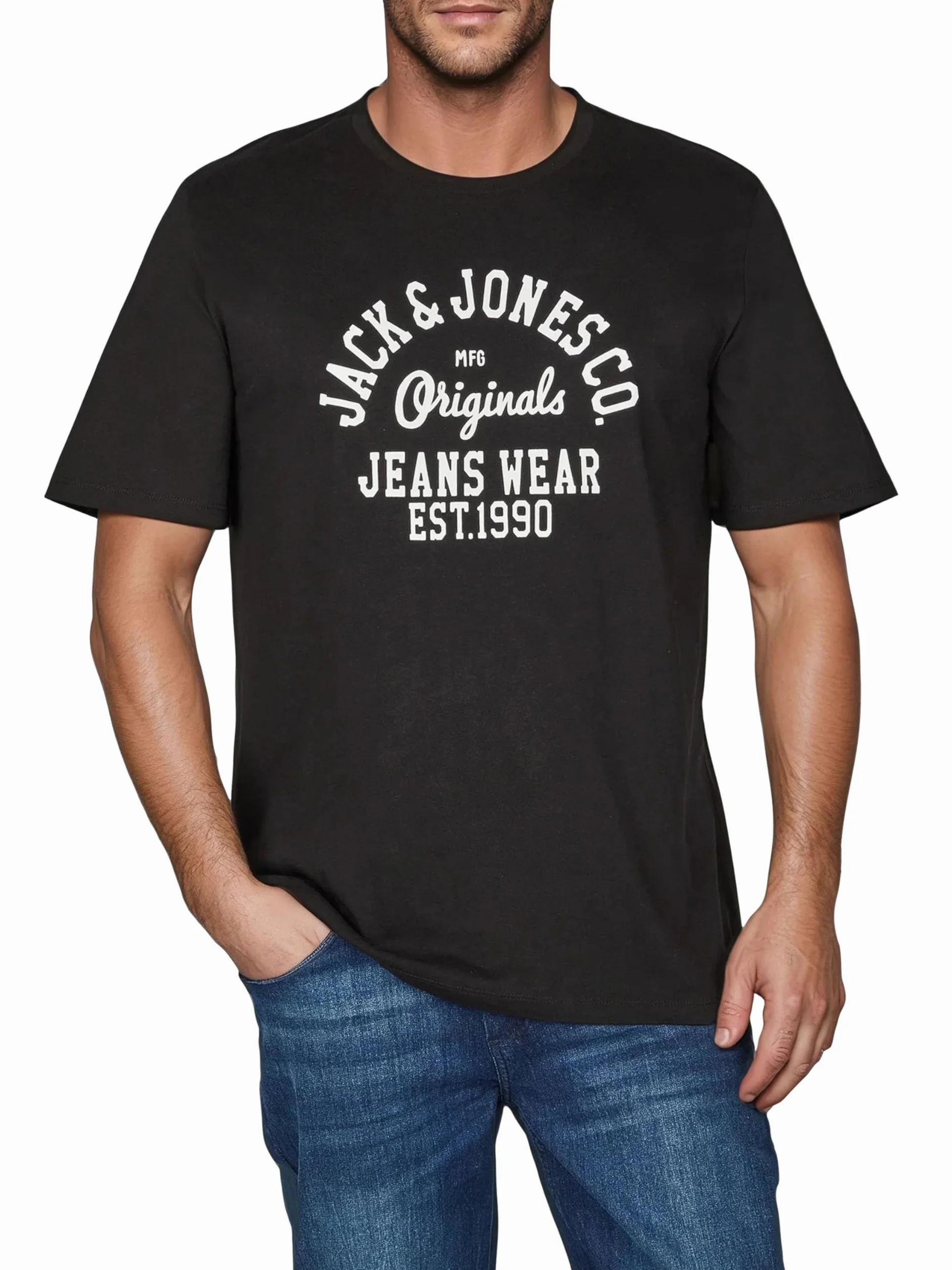 JACK & JONES JJLINO T-shirt z okrągłym dekoltem, z krótkim rękawem, krój regularny, na lato, 100% bawełna, czarny, biały, zielony, czerwony, niebieski, szary, S, M, L, XL, XXL, 3XL