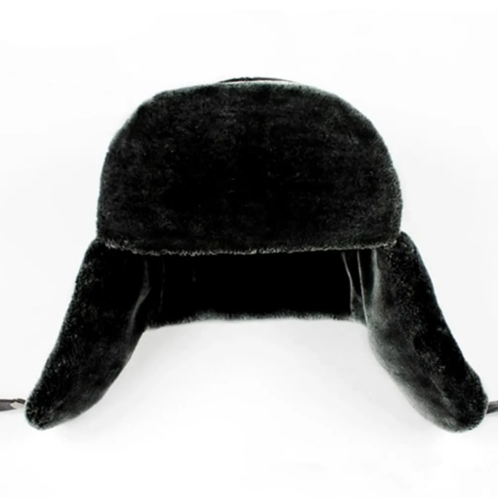Czapka zimowa męska skórzana, ciepła czapka typu bomber z uszami, średniej wielkości aksamitne grube nauszniki, czapka narciarska (D 7),D-7 (D 7)