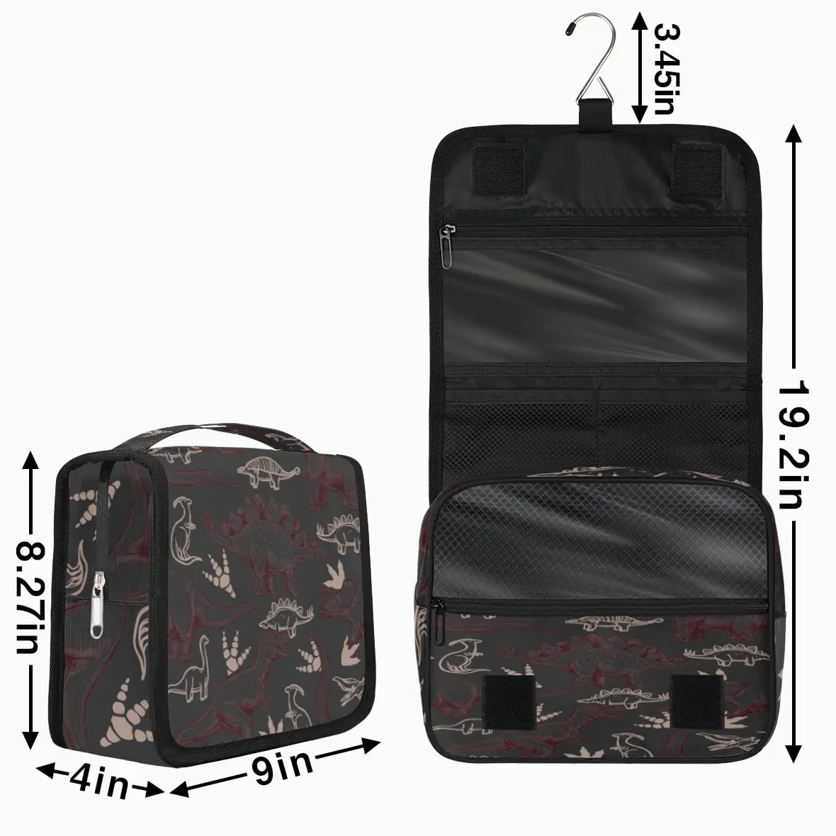 Podróżna kosmetyczka z dinozaurem nadruki dinozaur torebka na pranie torebka unisex wiszące przybory toaletowe kosmetyczny organizer do makijażu, wielobarwny, Jeden rozmiar