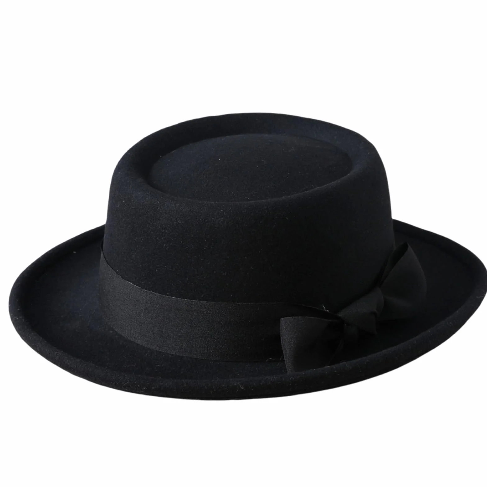 Klasyczny kapelusz Fedora damski Rollbrim Wieprzowy kapelusz filcowy płaski kapelusz do kościoła na wesele przyjęcie kapelusze z tasiemką
