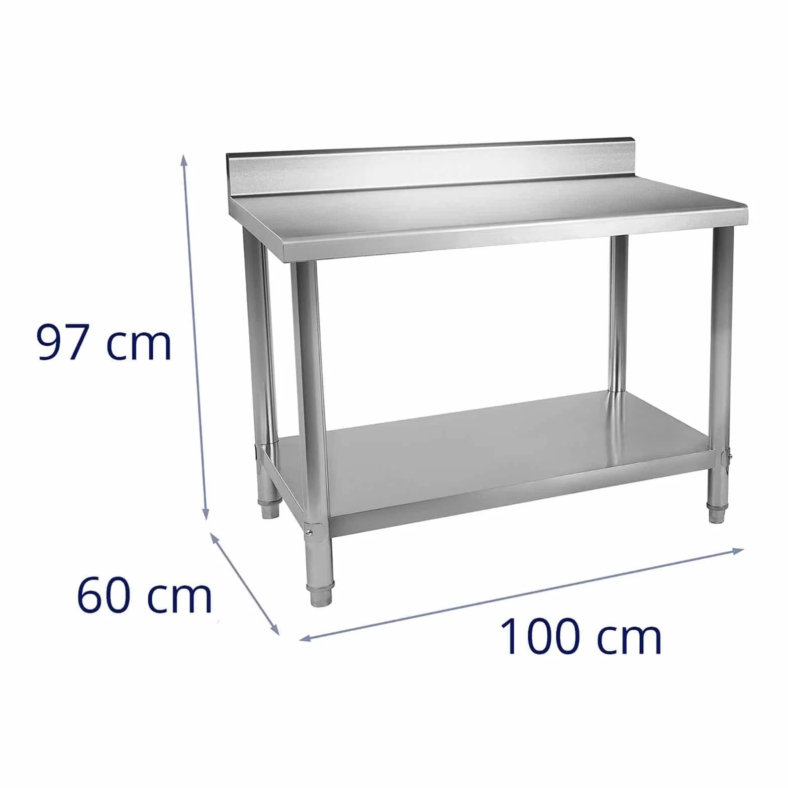 Royal Catering RCAT-100/60-N stół roboczy ze stali nierdzewnej, stół kuchenny, stół ze stali nierdzewnej, 100 x 60 cm, z regulacją wysokości, stół grillowy, meble kuchenne