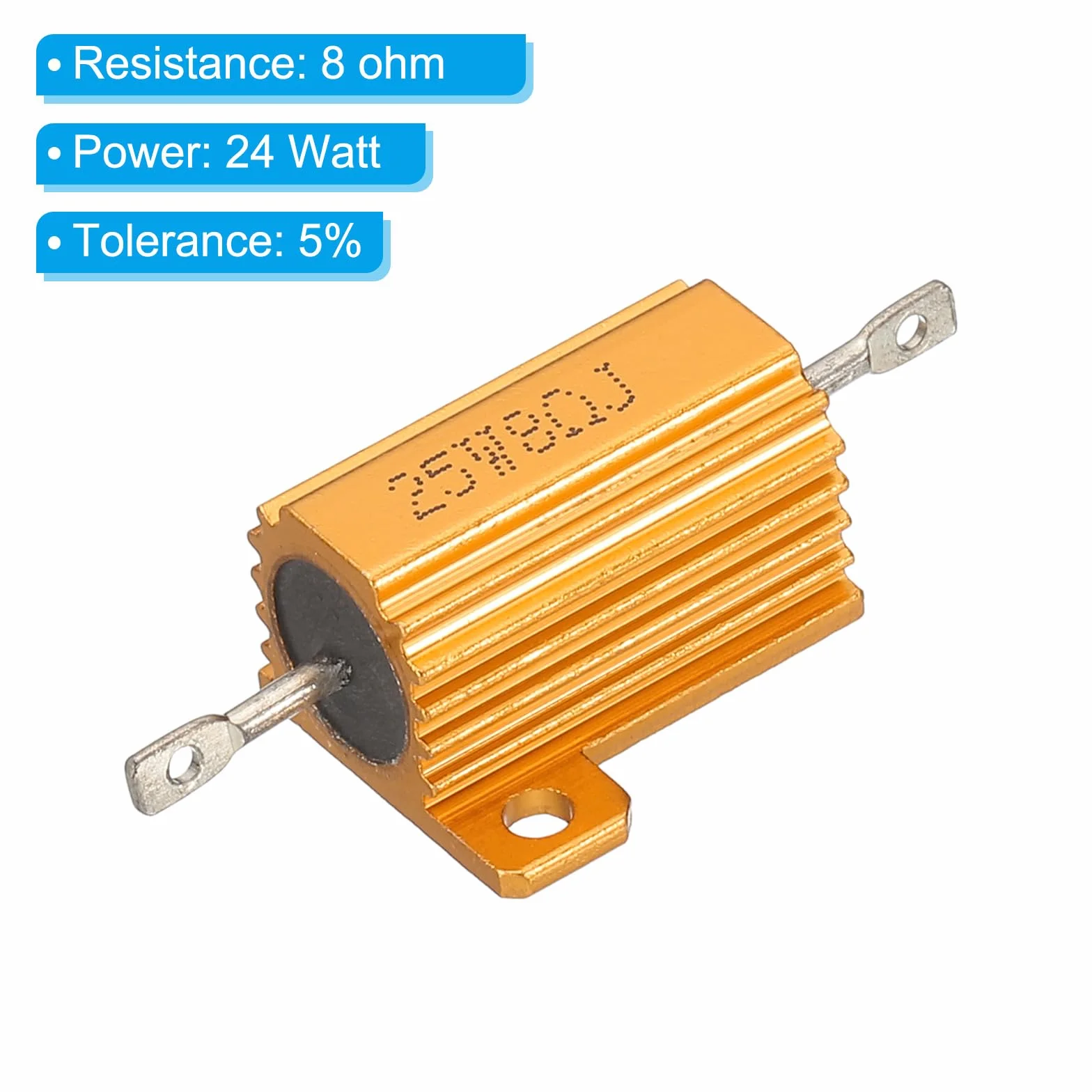 PATIKIL Obudowa aluminiowa 25 W, 8 omów, rezystor drutu, 5 sztuk, aluminiowa obudowa, rezystor ze śrubami, opór opór 5% tolerancji, złoty