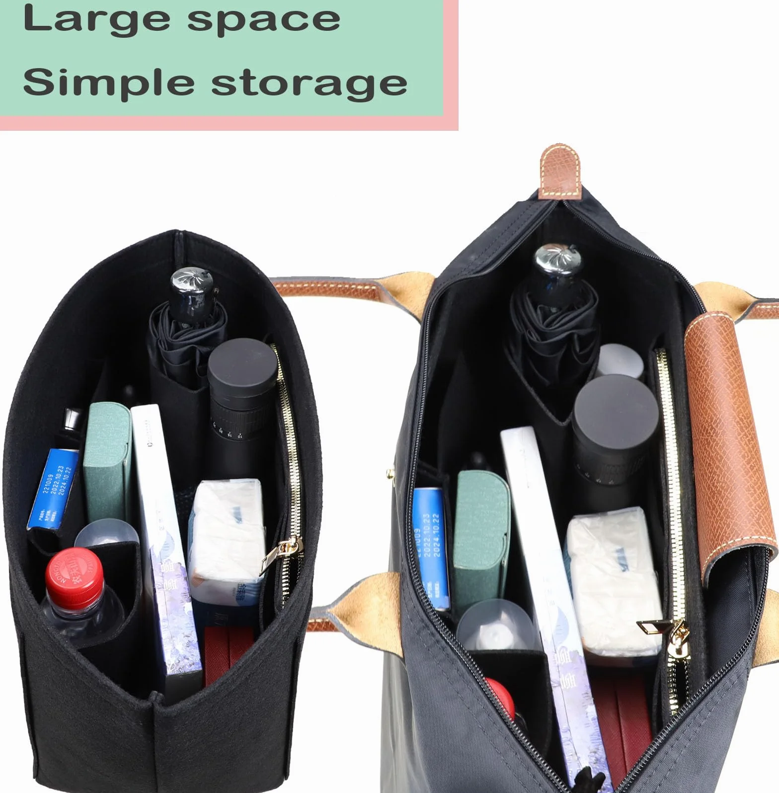 Lckaey Wkładka do organizera do torebki Longchamp le pliage duży organizer na zakupy wkładka filcowy organizer 1028czarny-L