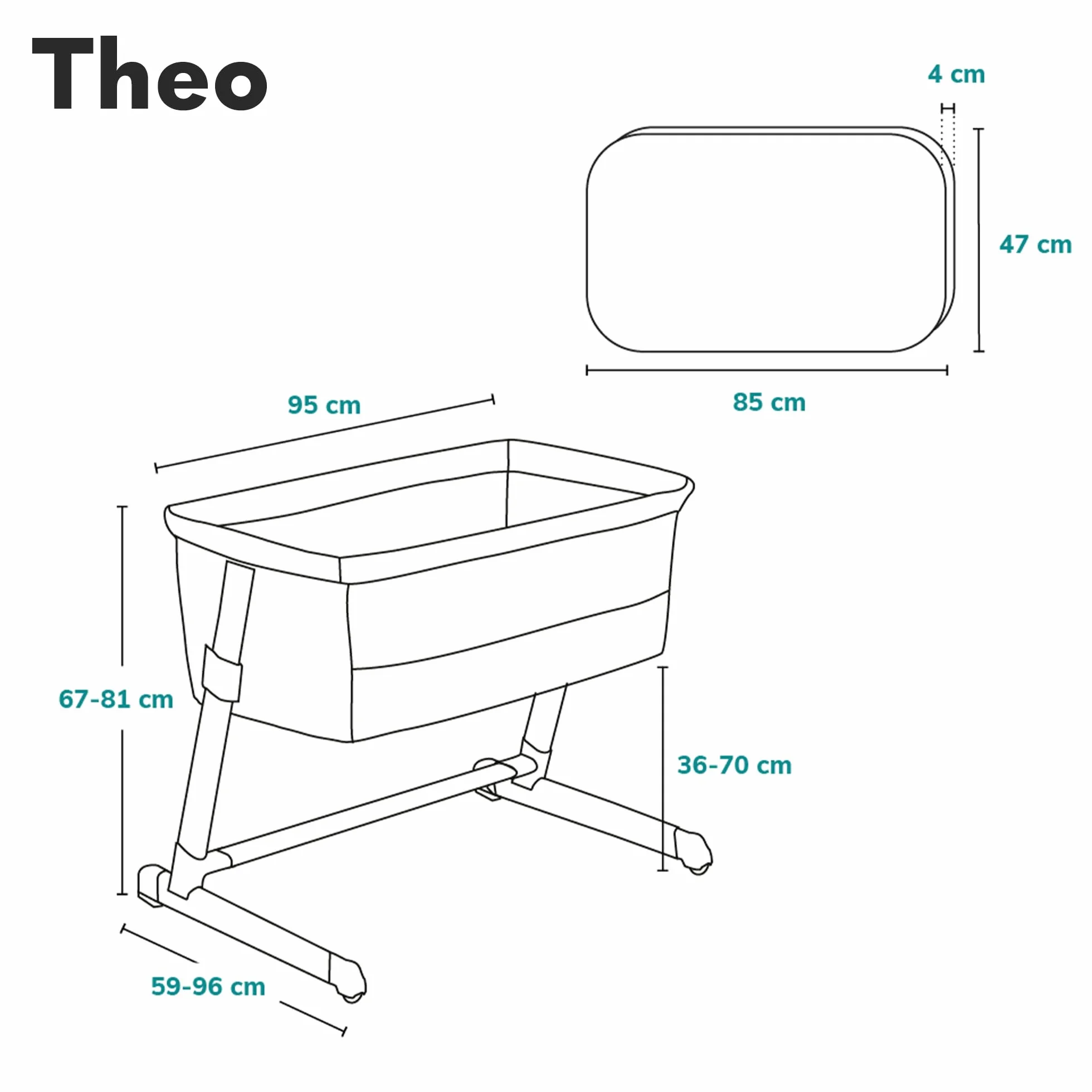 Lionelo Theo 2 W 1 Łóżeczko Dziecięce, Łóżeczko Podróżne, Łóżeczko Dla Niemowlaka Od Urodzenia Do 9 Kg, Regulacja Wysokości Nachylenia, Składana Ściana Boczna, Materac, Moskitiera