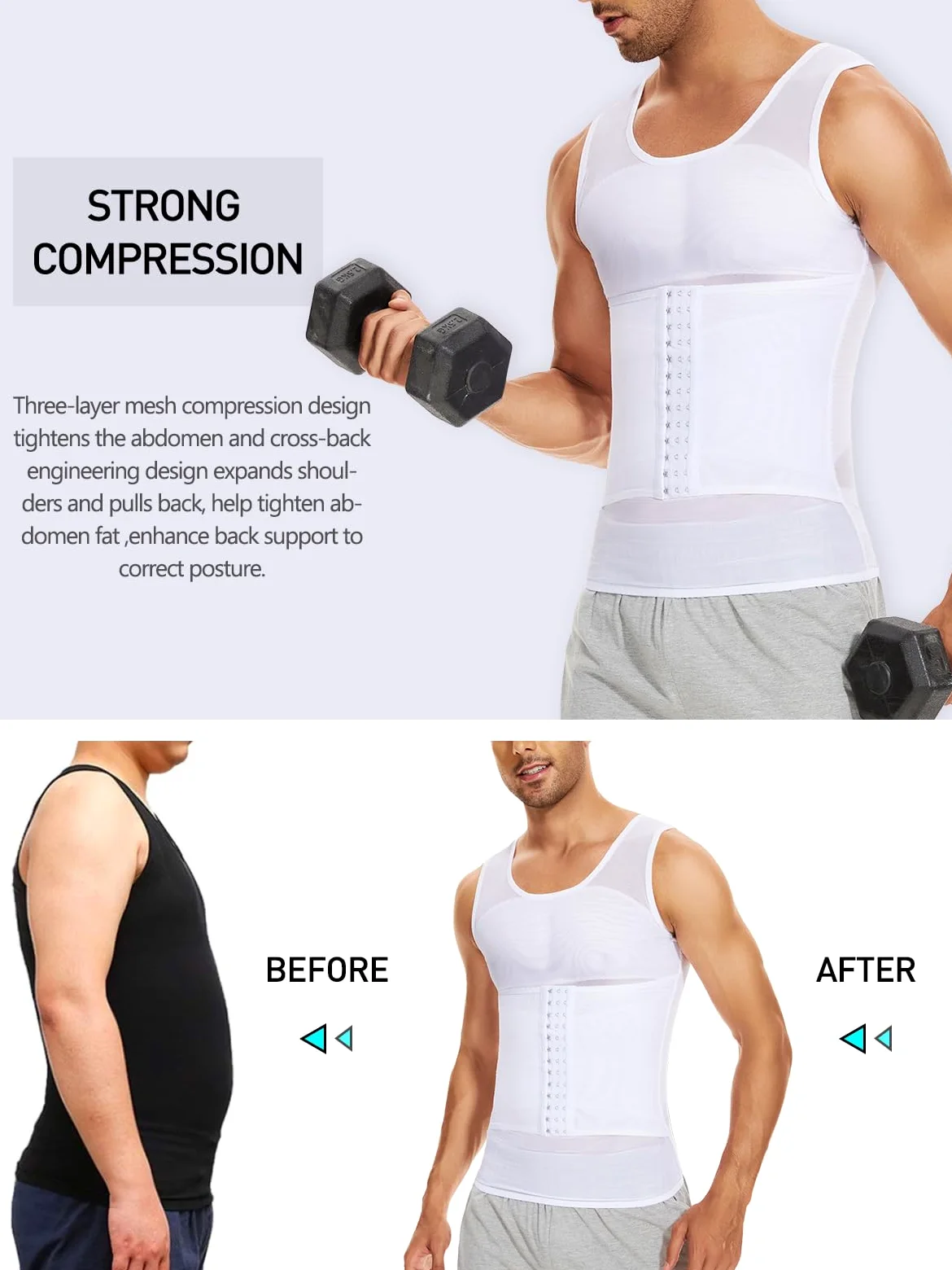 SLIMBELLE Męska koszulka kompresyjna Wyszczuplająca urządzenie do modelowania sylwetki Podkoszulek Kamizelka Klatka piersiowa brzucha Trening Talia Trenażer Tank Top