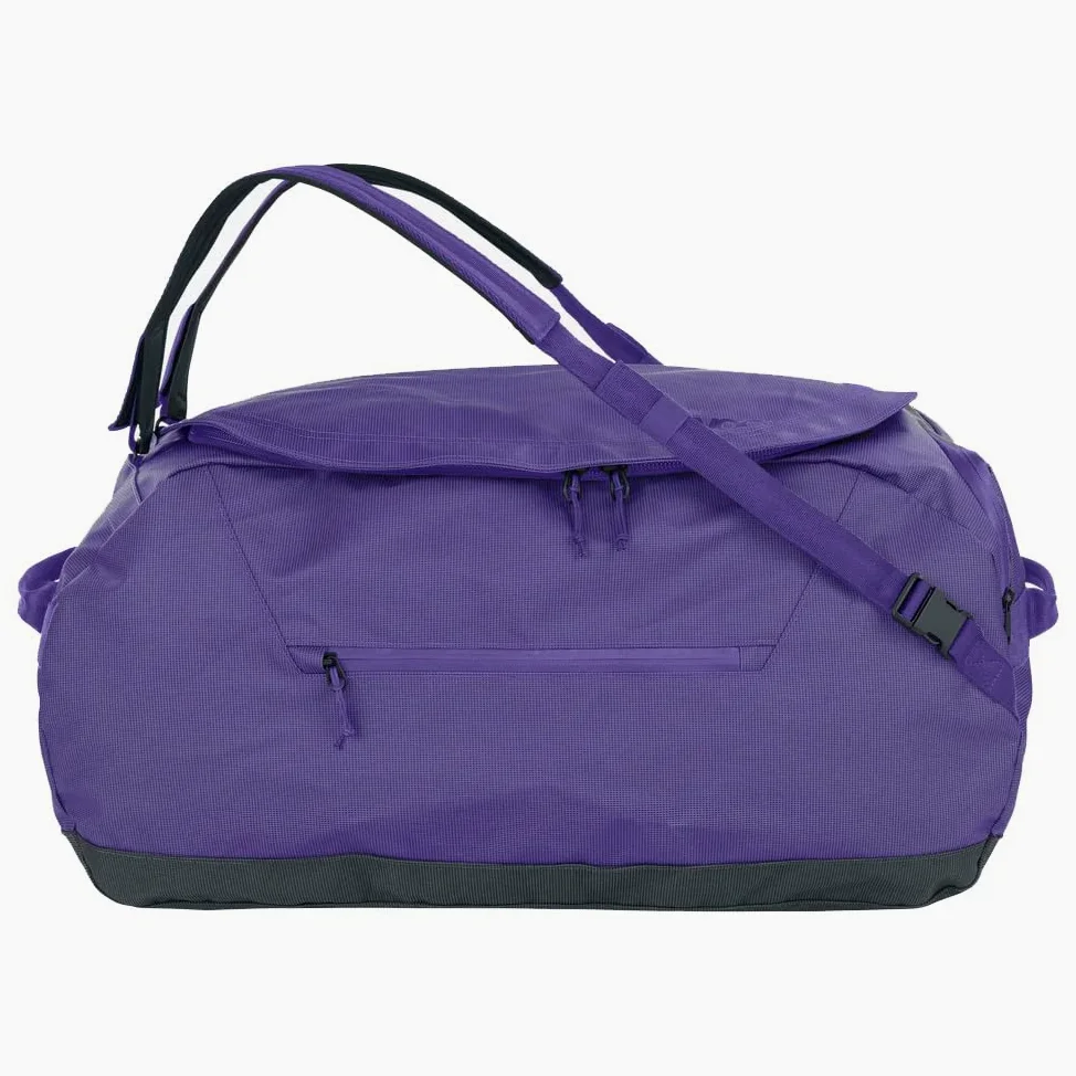EVOC DUFFLE BAG 60 Wodoodporna torba podróżna i na sprzęt (torba podróżna z odpinanym paskiem do noszenia, uniwersalnym zastosowaniem i zamkiem, bez PVC, rozmiar M), fioletowo-czarna