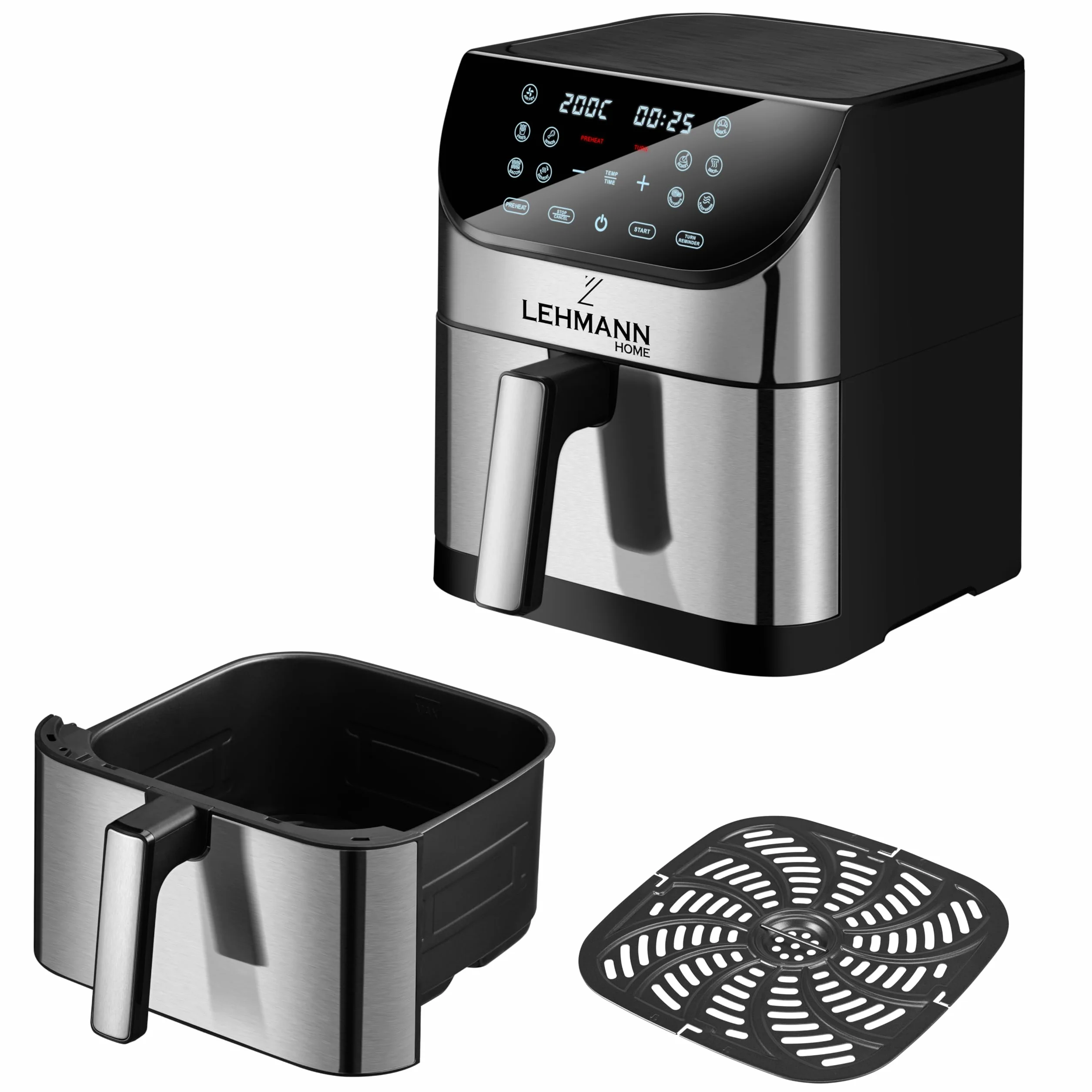 Lehmann Procado Frytkownica beztłuszczowa 8 l 1800 W, Air fryer z cyfrowym ekranem dotykowym LED, frytownica na gorące powietrze regulacja temperatury 76-200°C, timer, zdrowa żywność