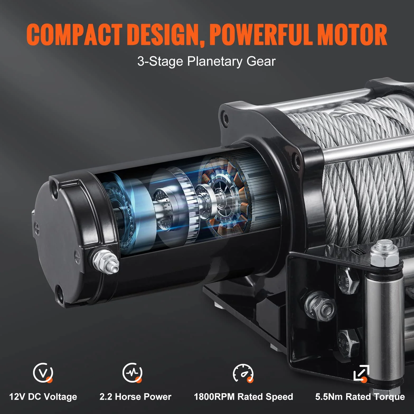 VEVOR Wciągarka elektryczna VEVOR 12 V 4500 lb 2041 kg z bezprzewodowym pilotem Wciągarka linowa IP55 Wodoodporna z przewodowym sterownikiem do holowania przyczep ATV SUV Ciężarówki Jachty Łodzie