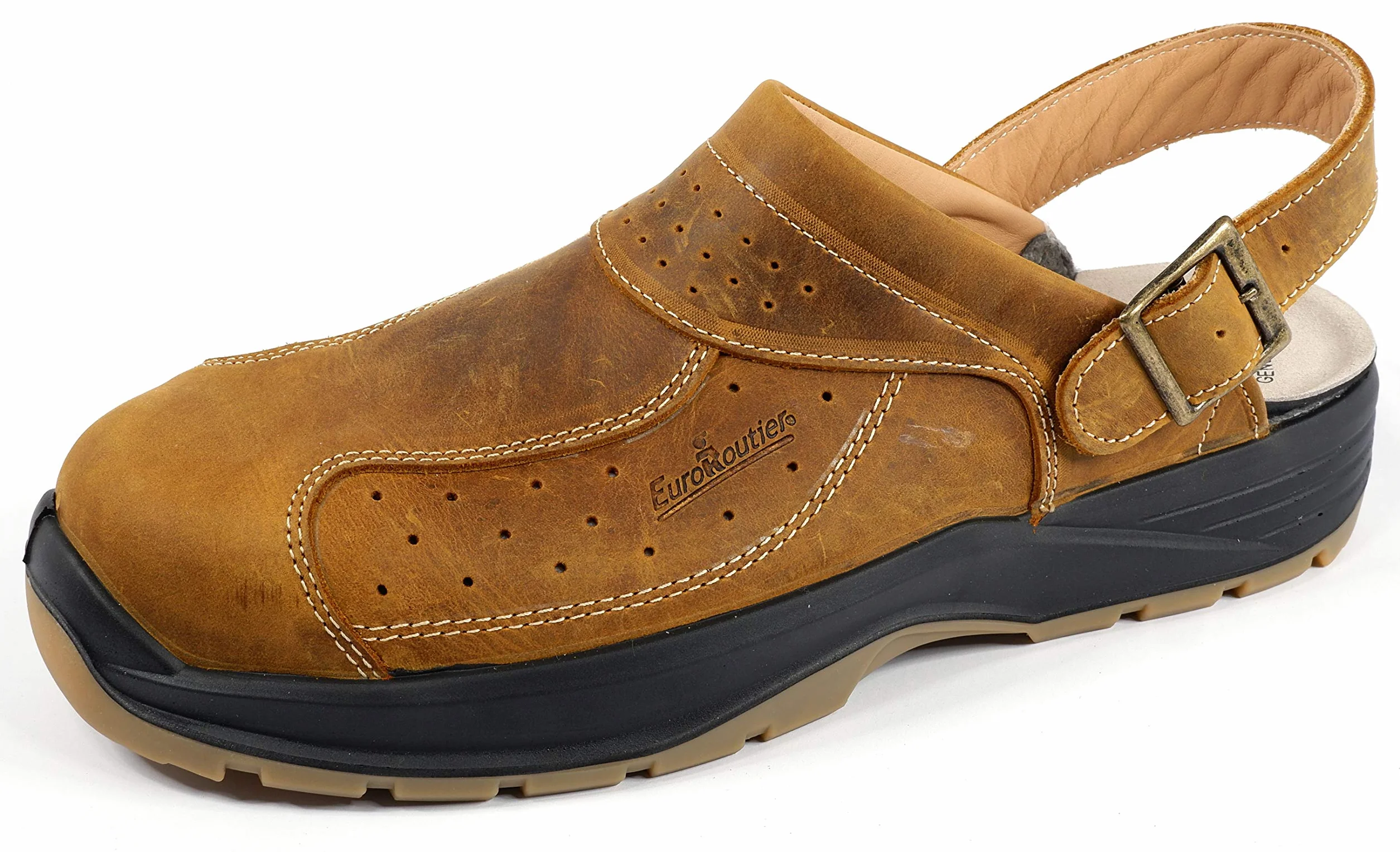 EuroRoutier Premium Leather Tucson Brown, Drewniaki, Klapki Ochronne Z Certyfikatem SB + A + E + FO + SRC