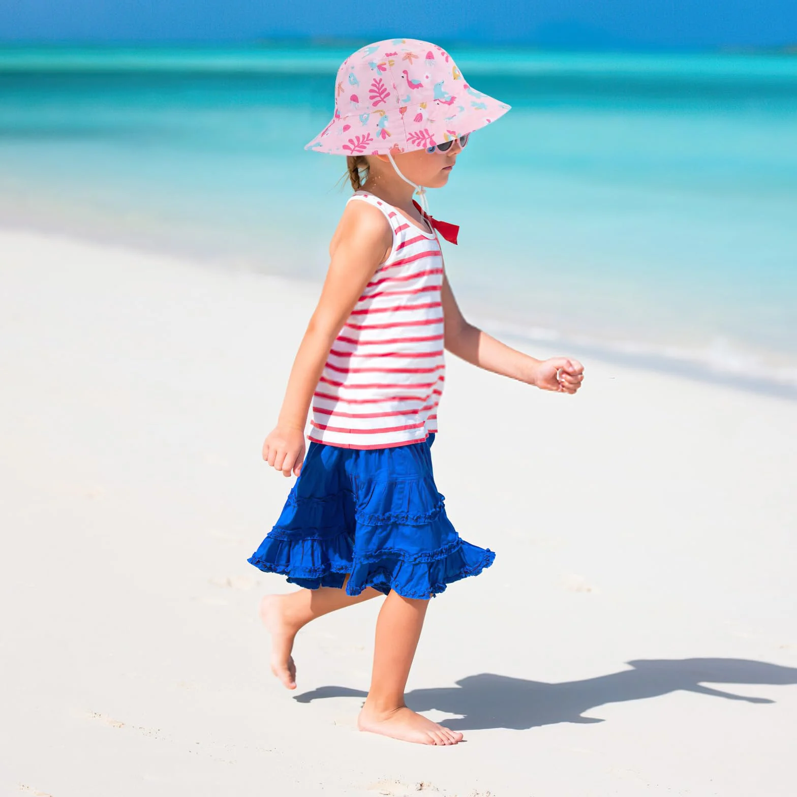 QKURT Kapelusz przeciwsłoneczny dla dzieci, regulowany kapelusz rybacki na lato, czapka plażowa z wzorem zwierzęcym, ochrona przed promieniowaniem UV i wiatroszczelny kapelusz rybacki dla chłopców i