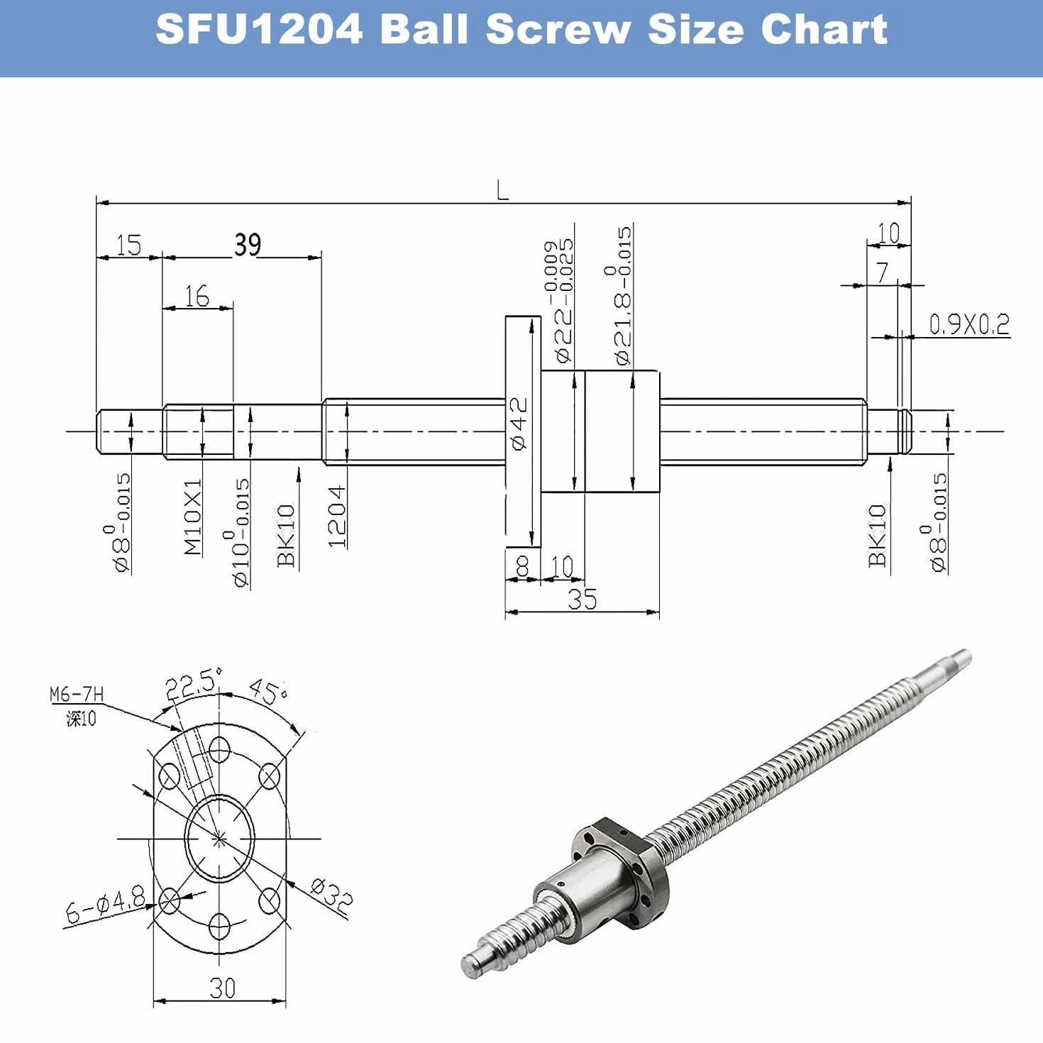 CNCMANS SFU1204 kulowy, SFU1204 250 mm śruba ze stali nierdzewnej z obrobionym końcem + wsparcie Bk10 / Bf10 + nakrętka kulowa + obudowa nakrętki + sprzęgło, wysoka precyzja