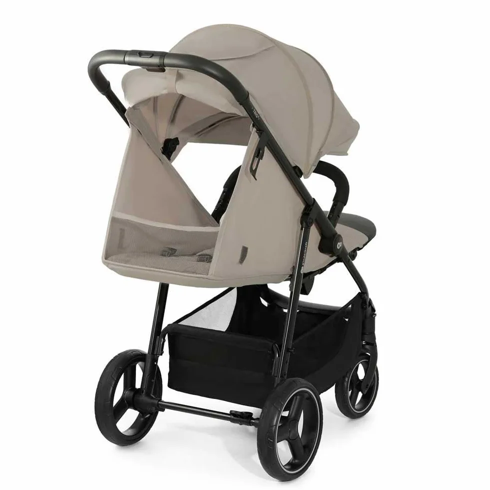kk Kinderkraft TRIG 3 Wózek dziecięcy, lekki, wydłużony stan, zawieszenie 4 koła, składany, 5-punktowa regulowana uprząż, podnóżek, do 25 kg, beżowy