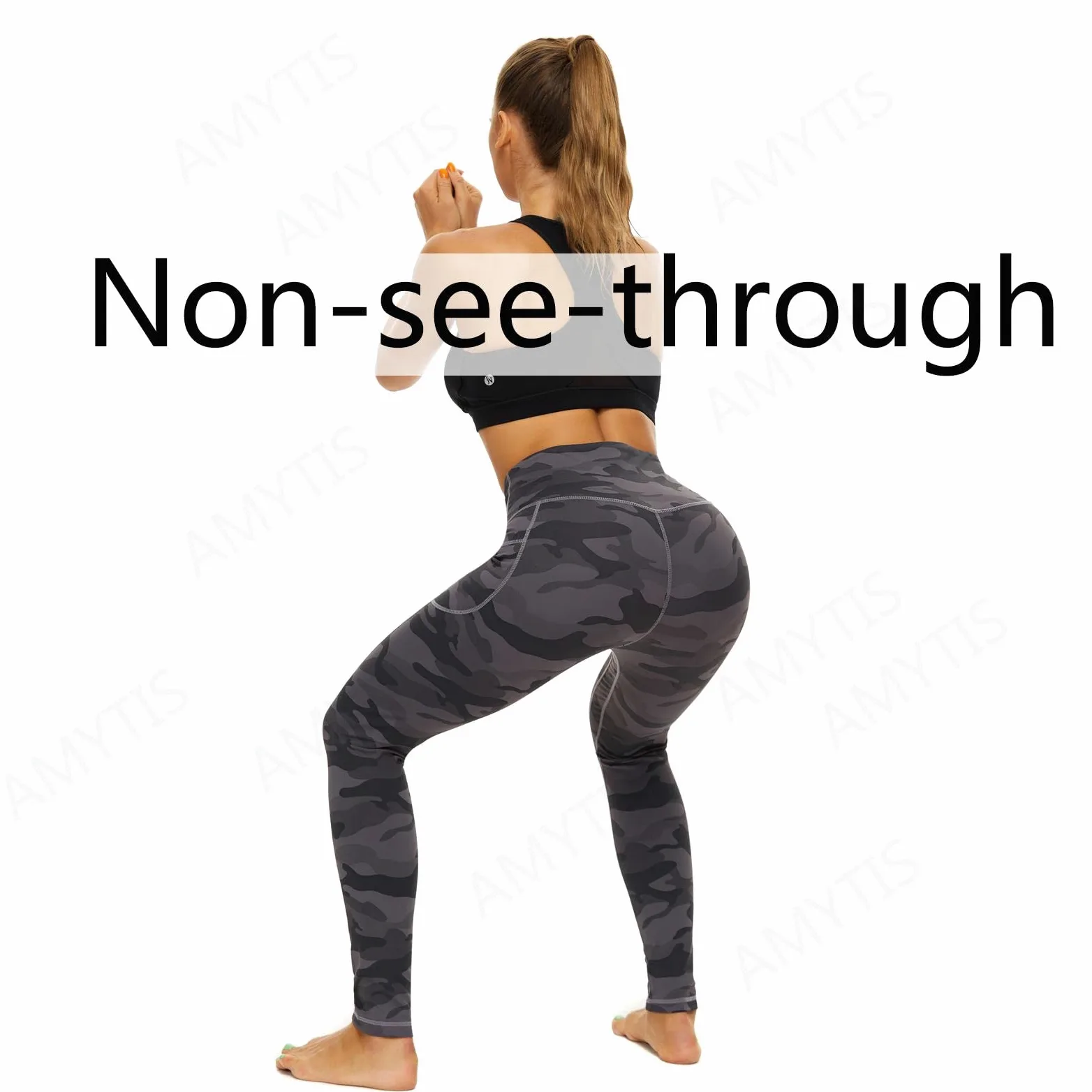 AMYTIS Sportowe legginsy damskie z wysokim stanem, spodnie do jogi z kieszeniami, długie spodnie sportowe, nieprzezroczyste, legginsy sportowe