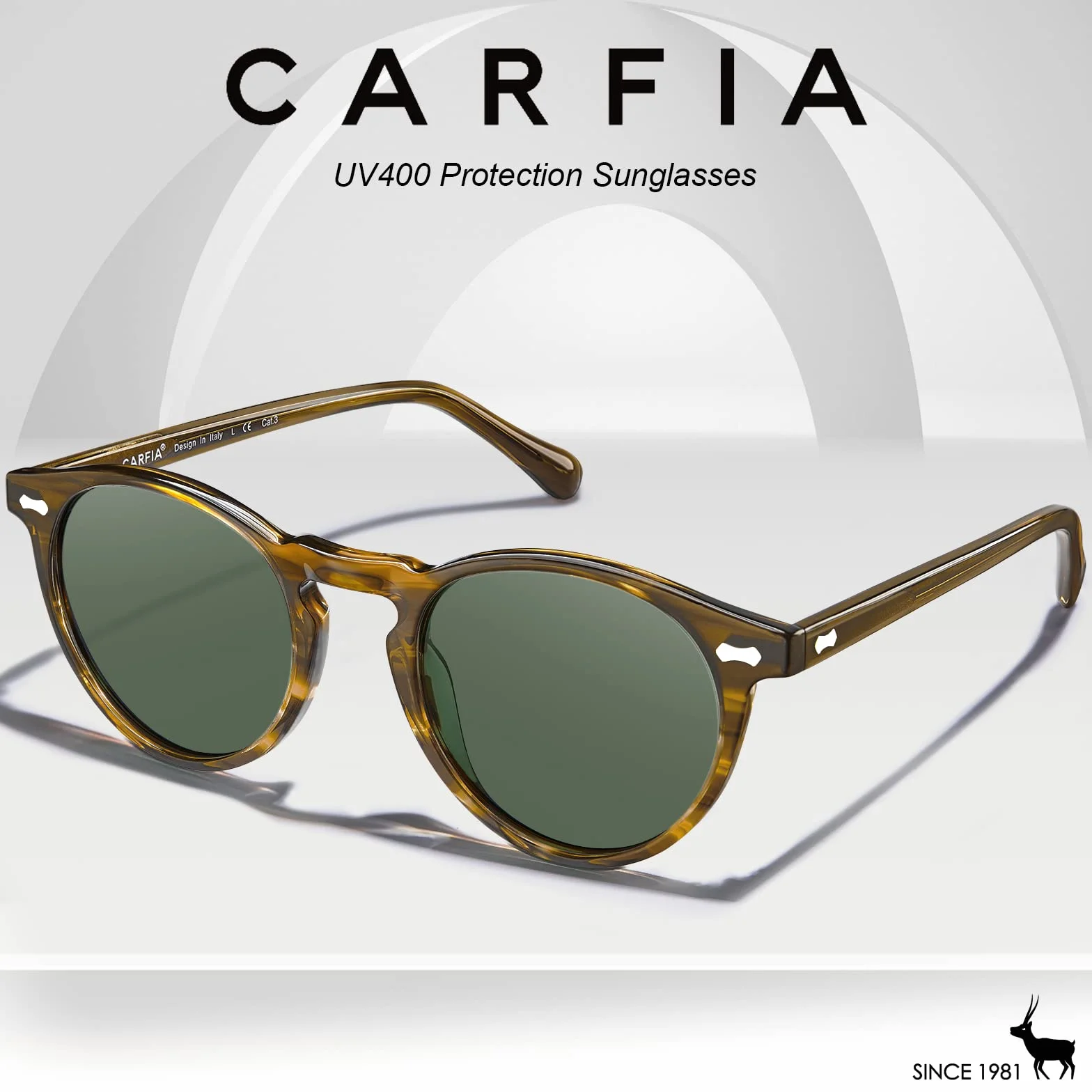CARFIA męskie okulary przeciwsłoneczne z polaryzacją, okrągła oprawka, ochrona UV 400, styl retro, skórzane etui