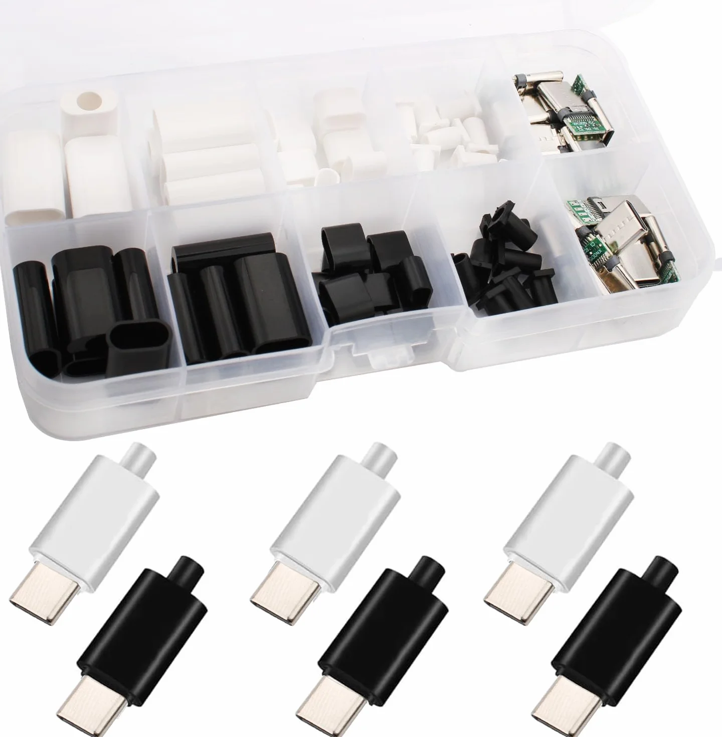 RUNCCI-YUN 20 szt. złącze micro USB C do lutowania, 24 piny USB 3.1 typ C wtyczka SMT płytka wtykowa Breakout Board do lutowania przewodów i kabli 24P PCB Board Support moduł z obudową typu C