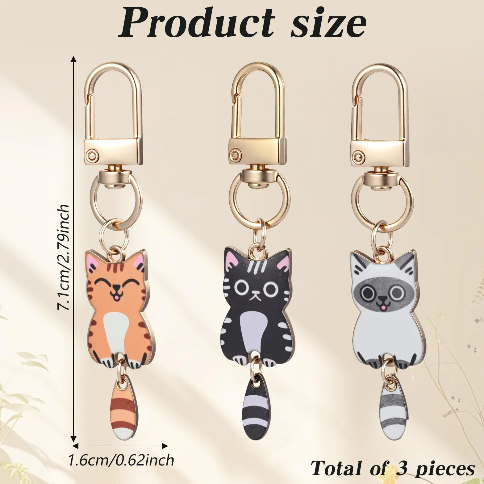Ouligay 3 sztuki breloczków do kluczy z kotem, mały kot, zawieszka do torebki, prezenty dla miłośników kotów, Cute Cat Keychain Bag Charms, wypełnienie kalendarza adwentowego 2025, prezenty świąteczne
