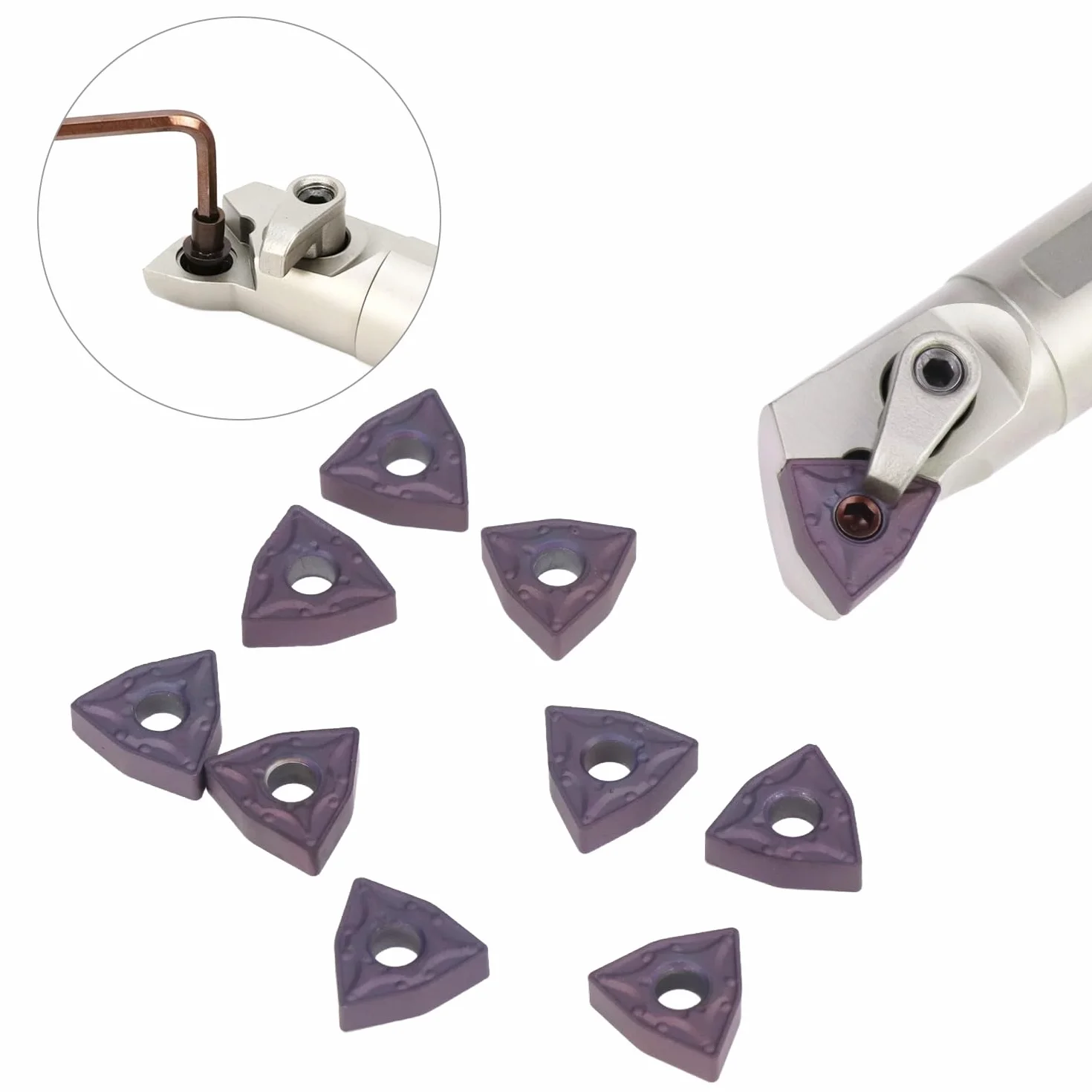 QWORK® uchwyt na narzędzia tokarskie wytaczany 20 mm S20R-MWLNR08 z 10 frezami z węglików spiekanych WNMG432 i kluczem