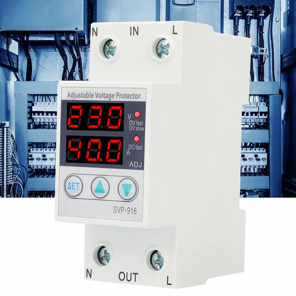 Przekaźnik Napięcia Jednofazowy 40A 230V AC z Zabezpieczeniem Przepięciem i Niskim Napięciem Montaż na Szynie DIN 50/60 Hz 2W