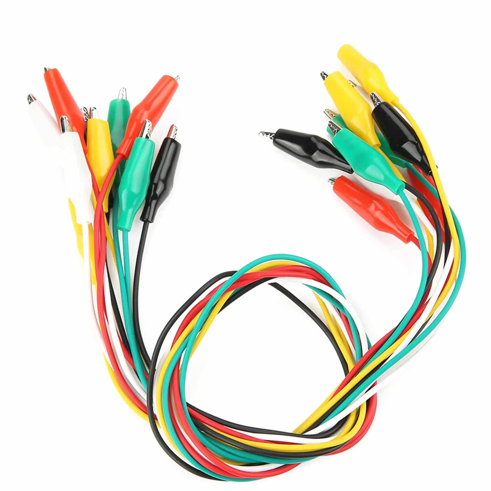 10 szt. podwójnie zakończonych szczypce krokodylkowe 50 cm sznurki testowe kabel klips do testowania średnica drutu 2,5 mm czerwony czarny biały żółty zielony