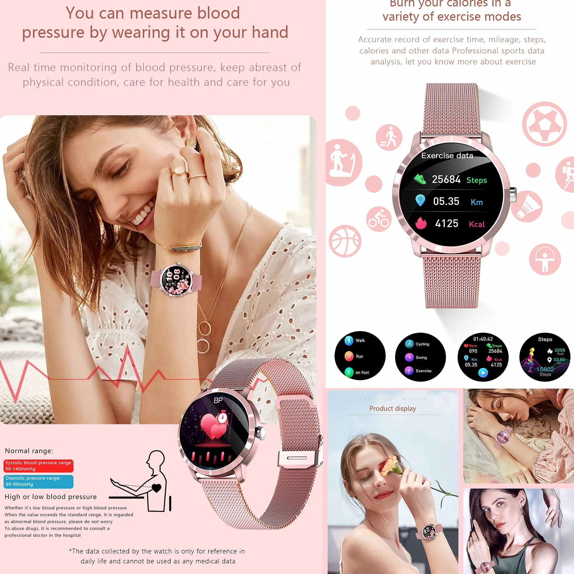 Smartwatch damski, 1,09 cala, dotykowy zegarek fitness, 22 tryby sportowe, tracker fitness z krokomierzem, stoperem, wodoszczelność IP68, inteligentny zegarek z pulsometrem, monitorem snu, zegarek