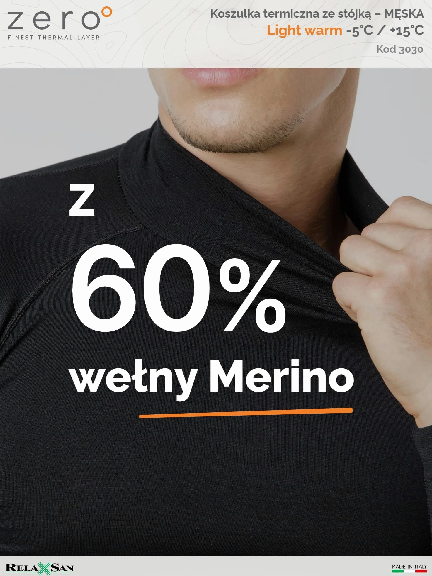 Relaxsan Zero 3030 - Męski Golf Termoaktywny Długi Rękaw Golf Ciepły Miękki Wełna Merynosowa