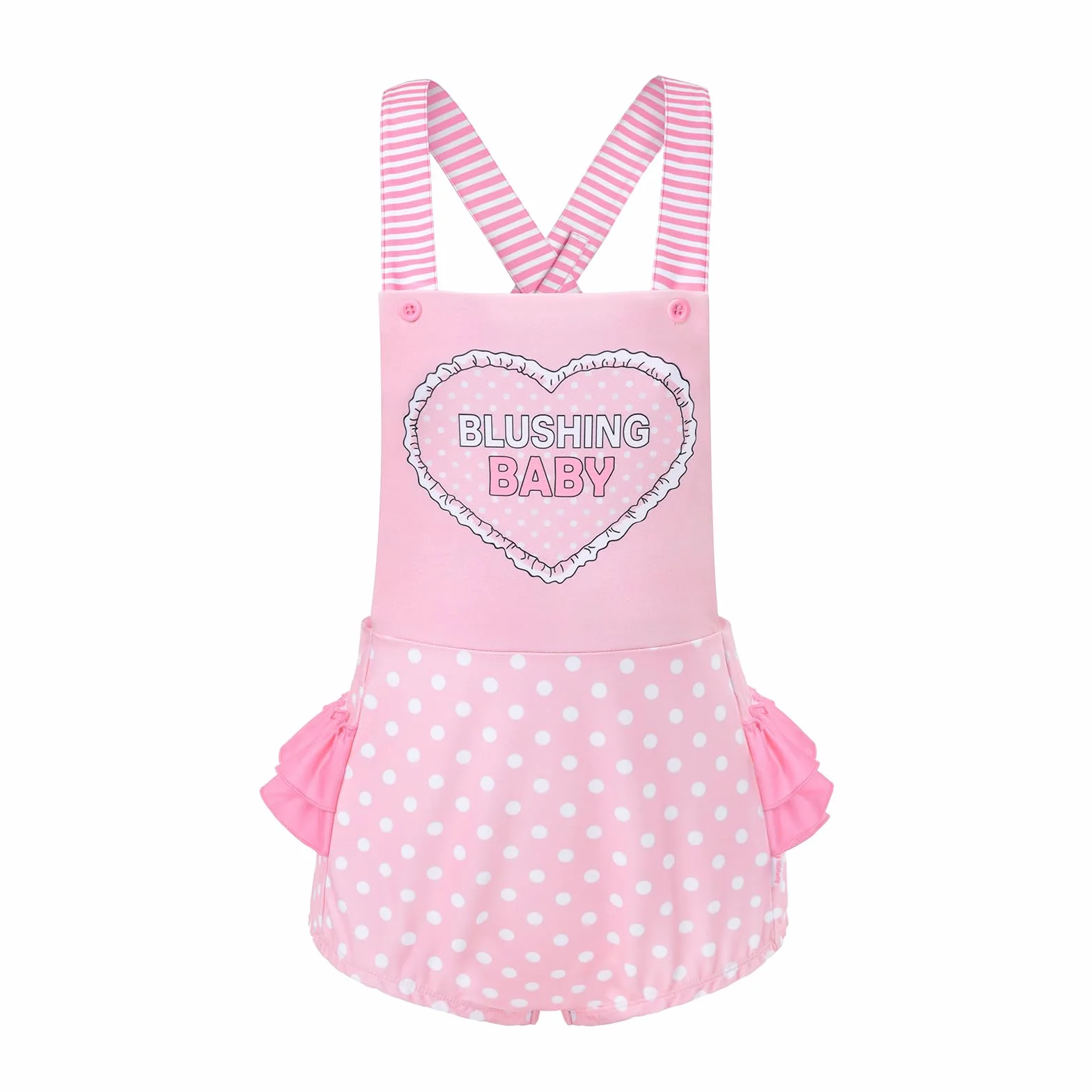LittleForBig Krótkie ogrodniczki Overalls Shortalls - Blushing Baby Falbanki