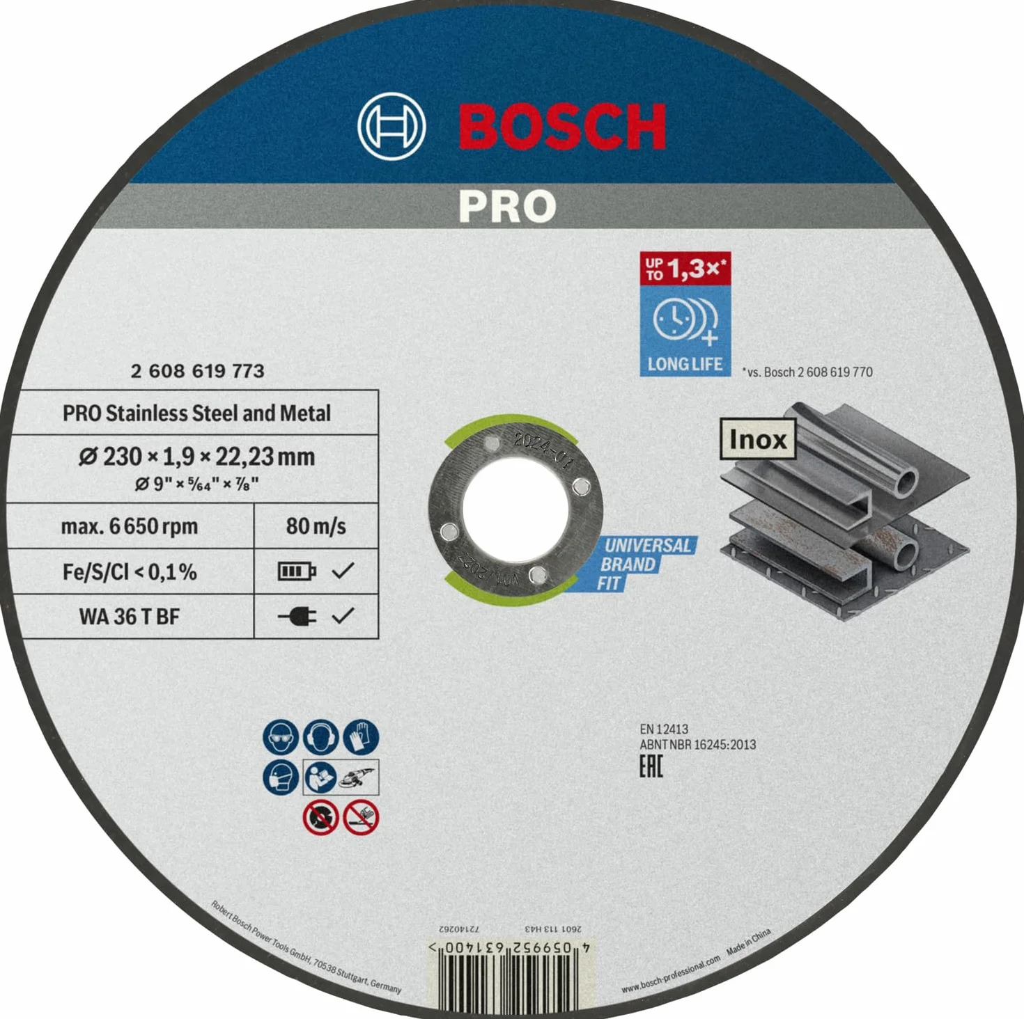 Bosch Professional 1 x standardowa tarcza do cięcia Inox (do stali nierdzewnej, Ø 230 x 1,9 x 22,23 mm, prosta, akcesoria do szlifierek kątowych)