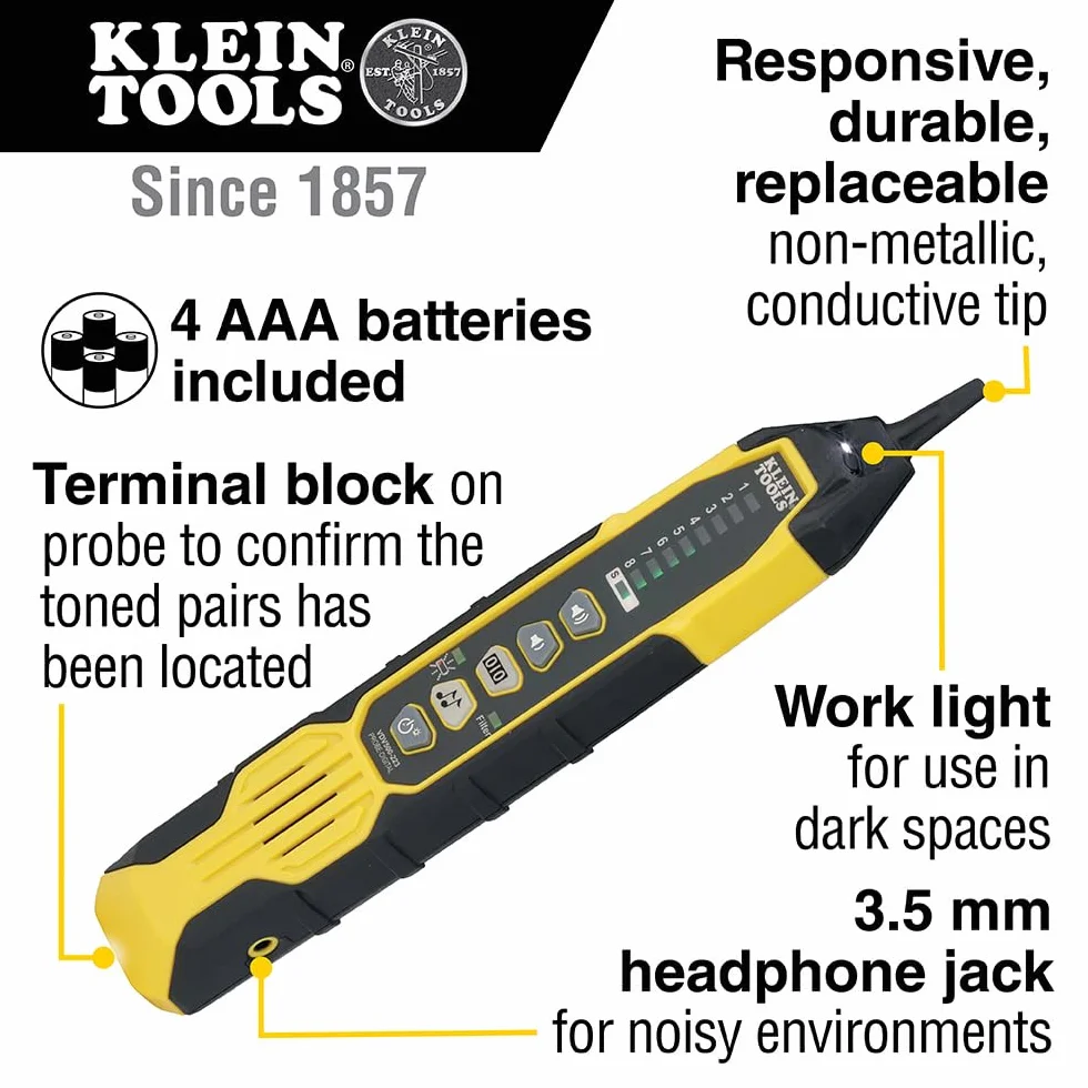 Klein Tools VDV500-920 generator tonów i sondy do kabli Ethernet, Internet, telefon, głośnik, koncentryczny, wideo i transmisji danych, RJ45, RJ11, RJ12