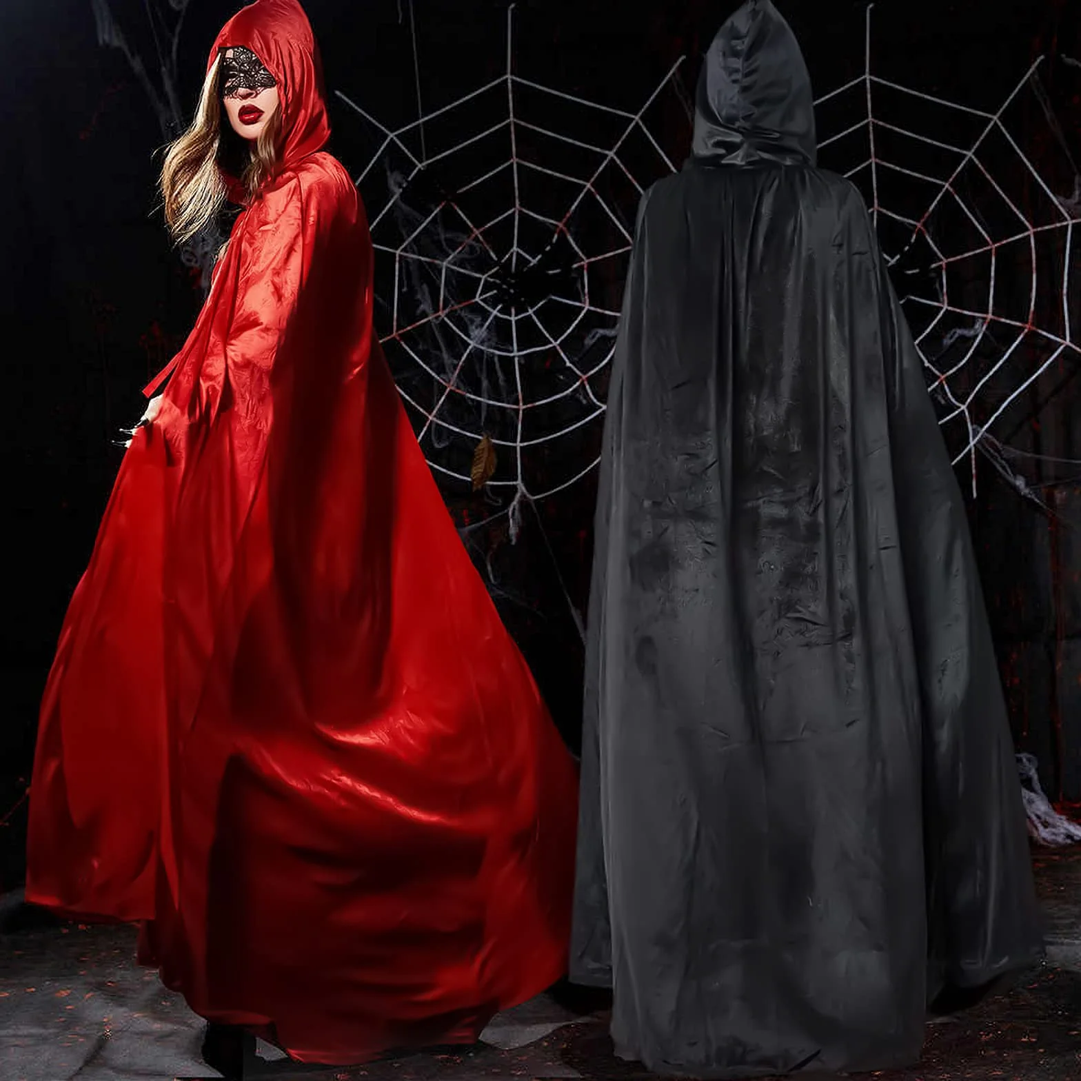 Peleryna Wampira dla Kobiet i Mężczyzn - Dwustronna Peleryna na Halloween dla Dorosłych - Kostium na Halloween, Kostium Wampira, Kostium Horror, Tematyczna Impreza Halloween (150 cm)
