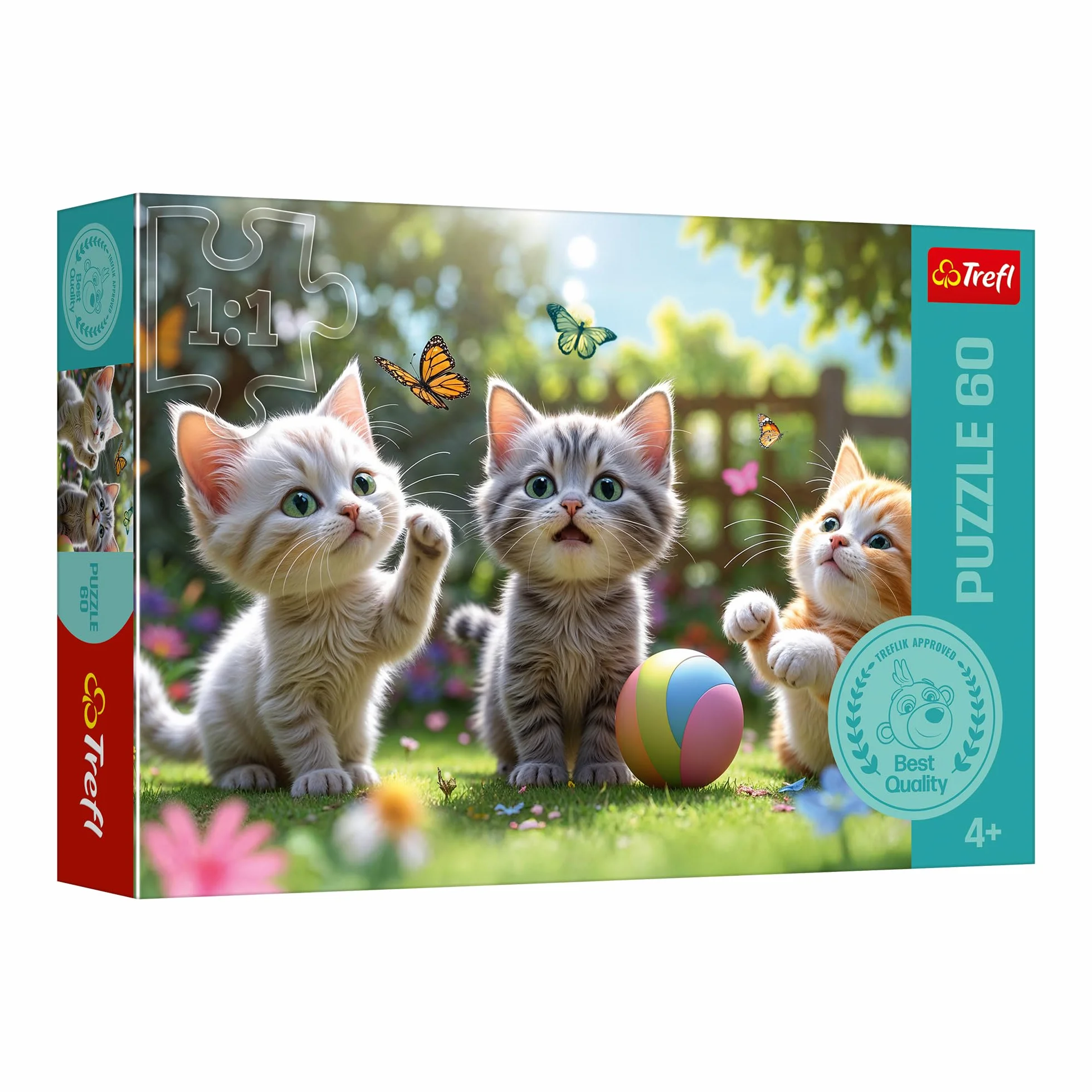 Trefl - The Treflik Family, Trzy Kociaki - Puzzle 60 Elementów - Kolorowe Puzzle z Kotkami, Rozrywka, Zabawa dla Dzieci od 4 lat