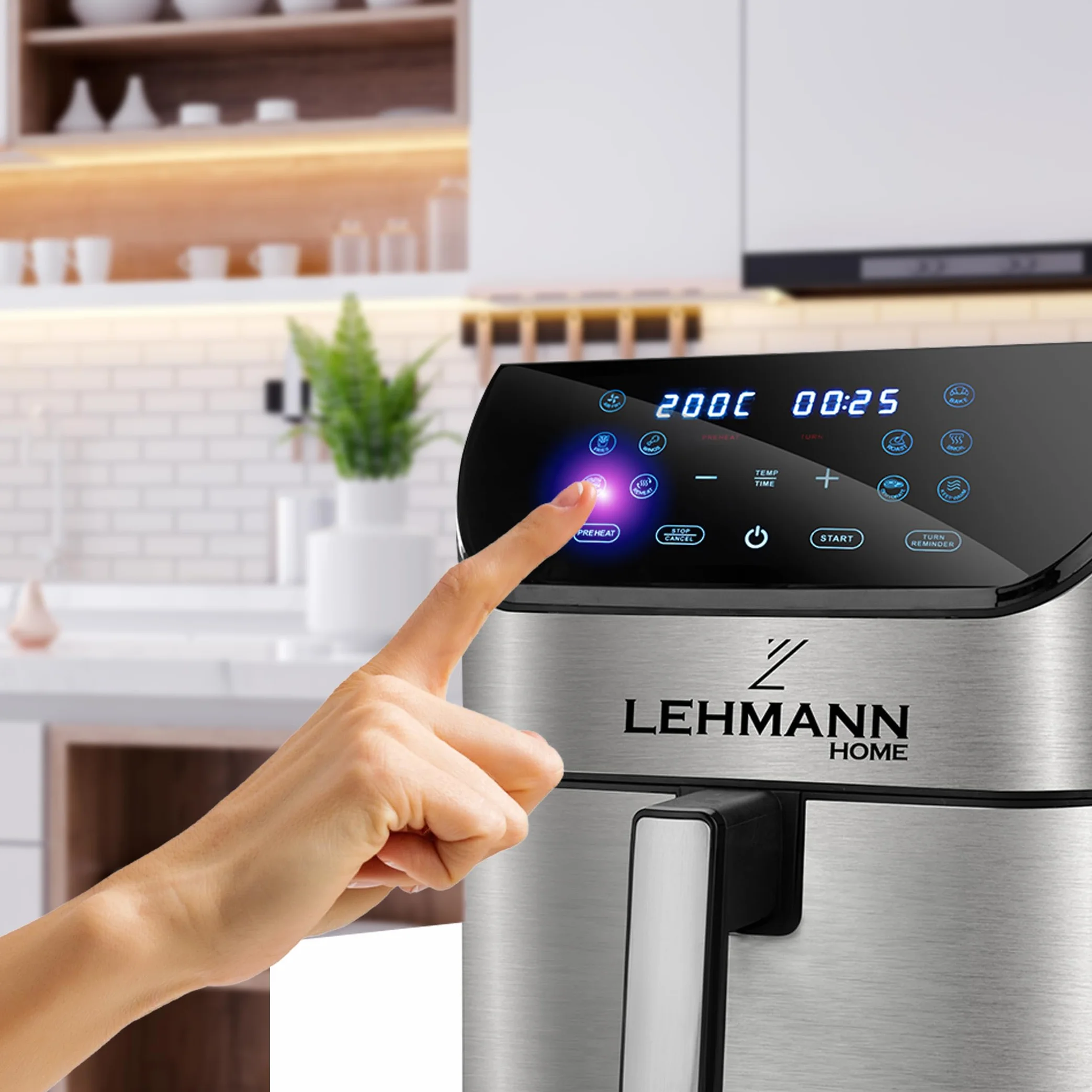 Lehmann Procado Frytkownica beztłuszczowa 8 l 1800 W, Air fryer z cyfrowym ekranem dotykowym LED, frytownica na gorące powietrze regulacja temperatury 76-200°C, timer, zdrowa żywność