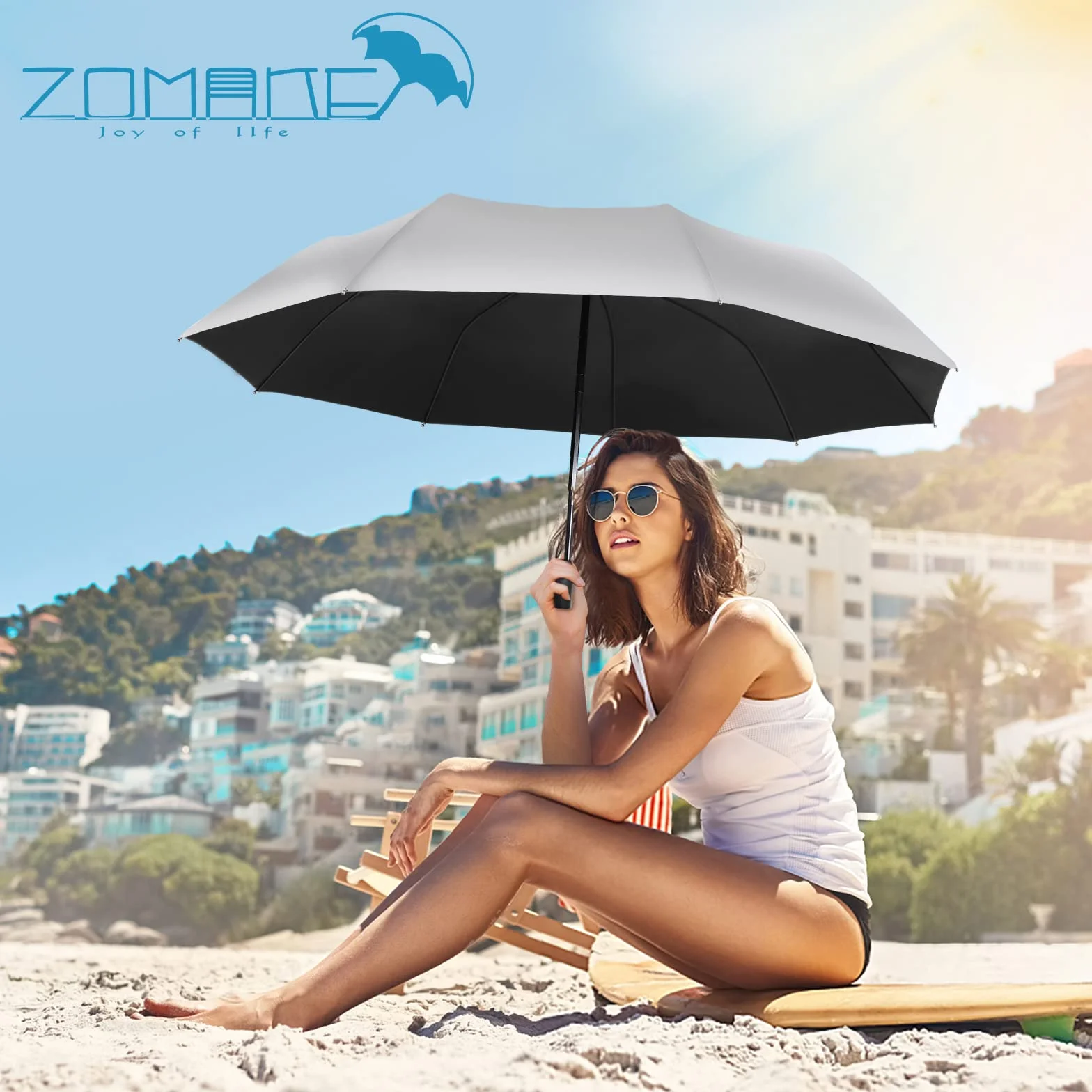 ZOMAKE Parasol Przeciwsłoneczny,Parasol z Ochroną UV UPF 50+,Automatyczny Parasolka do Samodzielnego Otwierania i Zamykania,Mały Parasolka z Powłoką Srebrną,Kompaktowy dla Kobiet,Mężczyzn i Rodziny