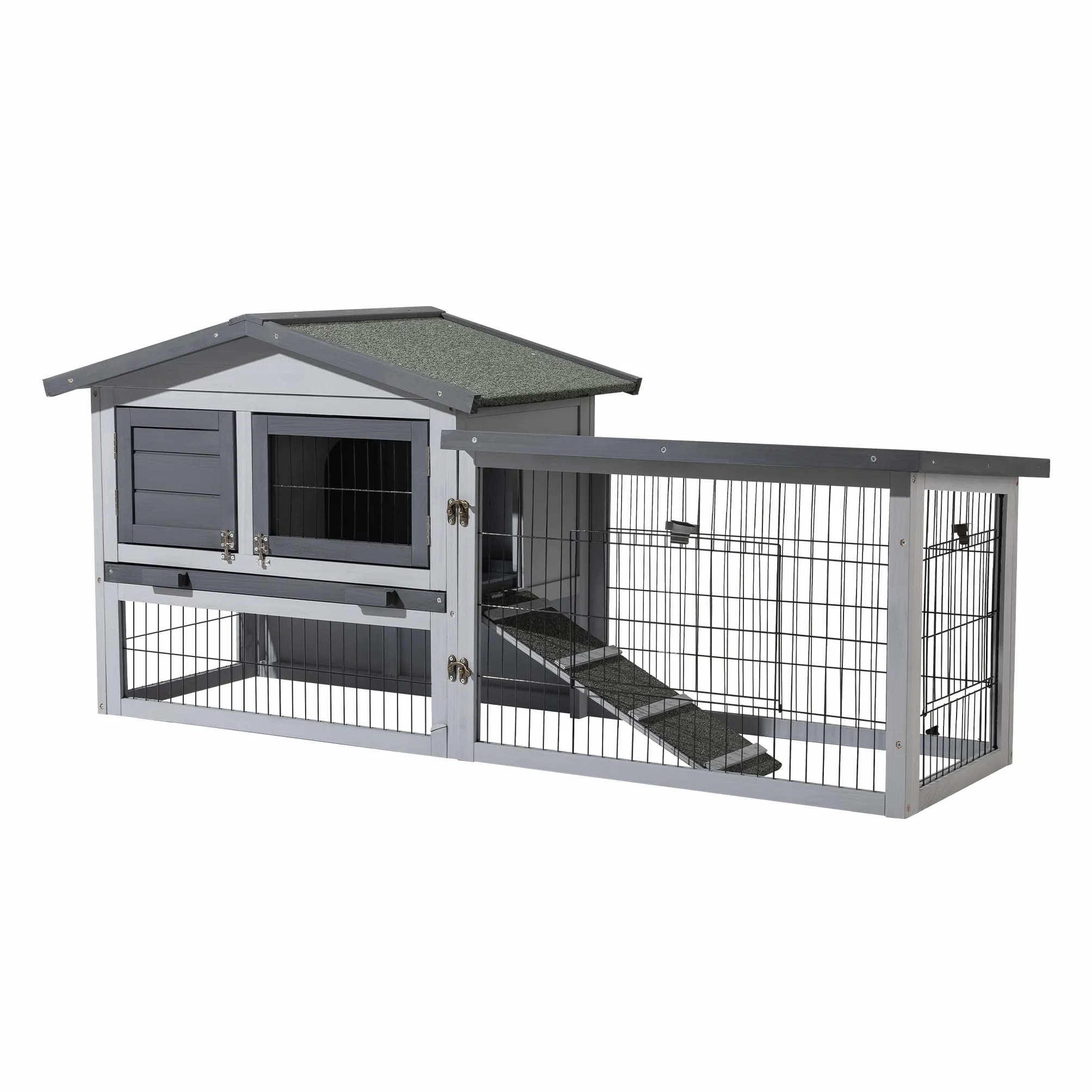 Kurnik Wiltec 1535 x 525 x 685 mm jasnoszary z wolnym wybiegiem i grzędą wykonany z drewna, kurnik z wiatą, siatką i tacą na odchody ocynkowany