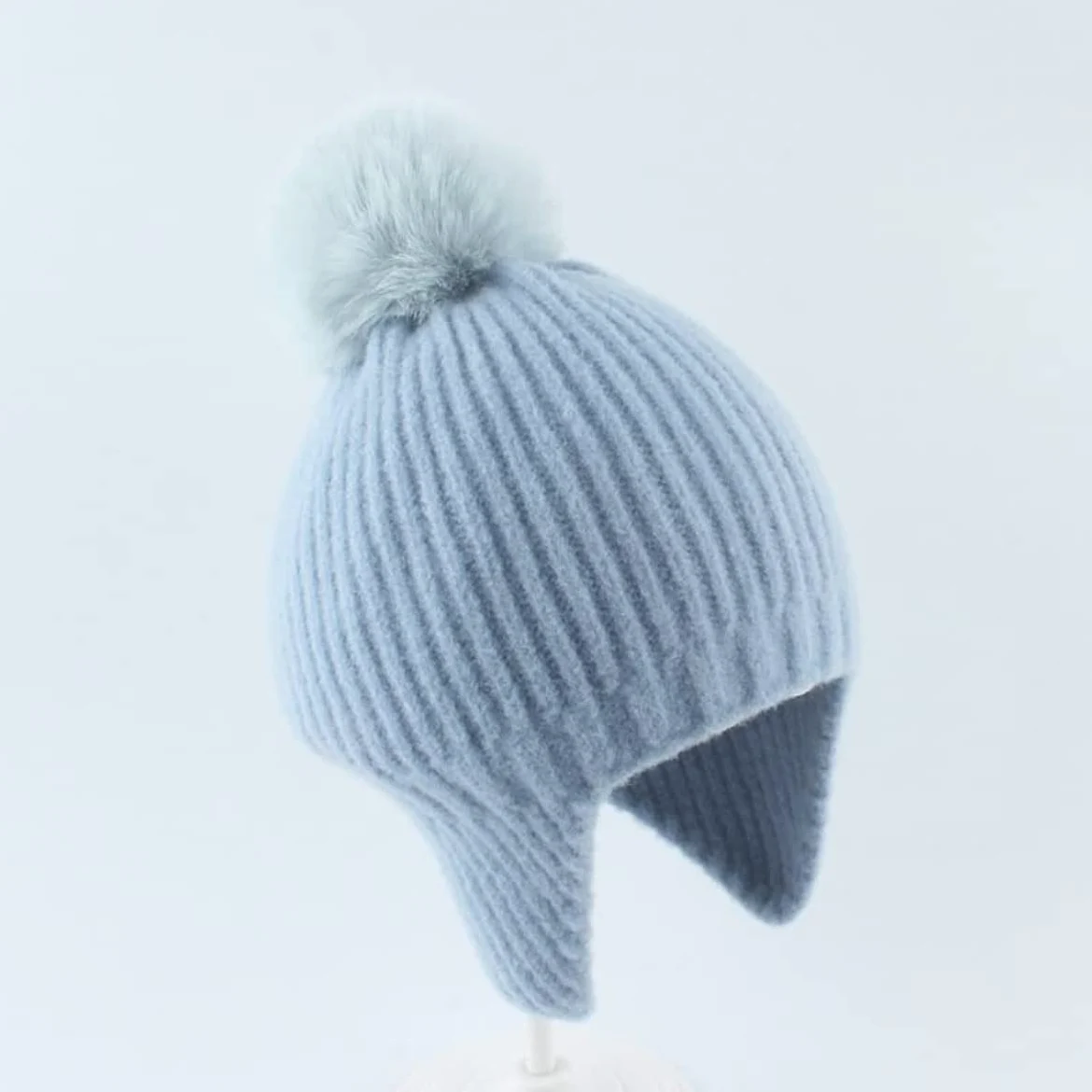 Czapka Beanie Czapka Zimowa Damska Ciepły Pluszowy Dzianinowy Szalik Zestaw Na Zimno Damskie Czapki Z Klapkami Na Uszy (Niebieski Jeden Rozmiar)