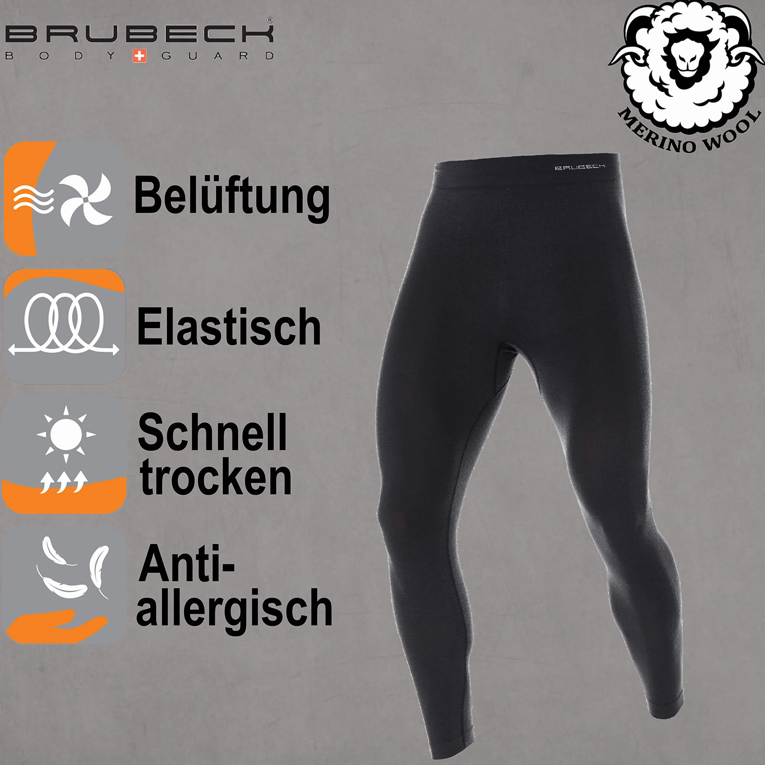 BRUBECK Męskie długie spodnie funkcyjne oddychające | legginsy funkcjonalne bezszwowe | legginsy | bielizna funkcyjna dla mężczyzn 41% wełna merino | rozm. XL | LE10930
