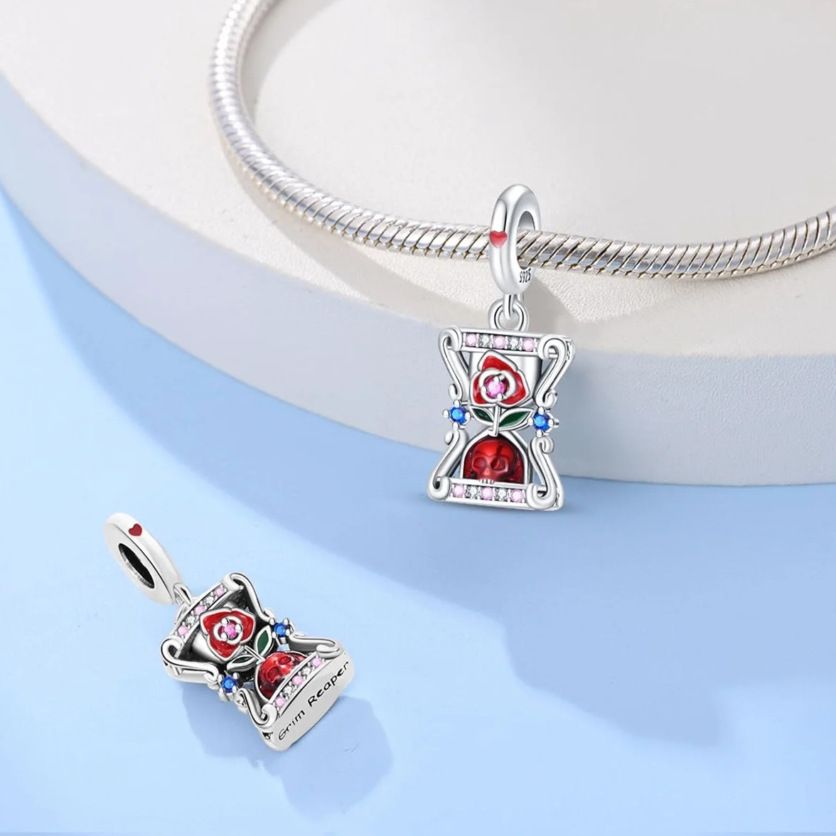HappyStar Srebro wysokiej próby 925 wysokiej próby, zawieszka w kształcie kwiatu róży w kształcie mapy tarota, zawieszka koralik charms dla kobiet, do bransoletek Pand