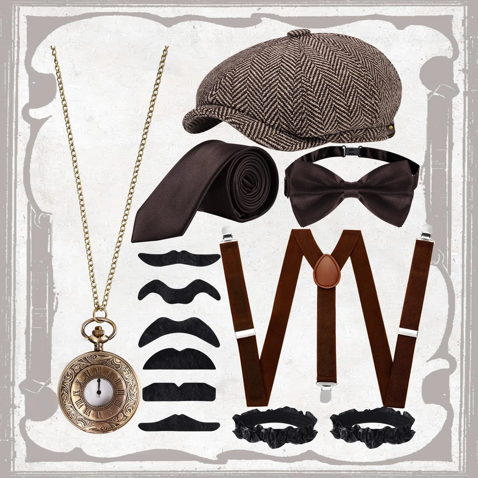 JONRRYIN Kostium męski z lat 20 Dla mężczyzn 20s Mens Costume Accessories (14 w zestawie)