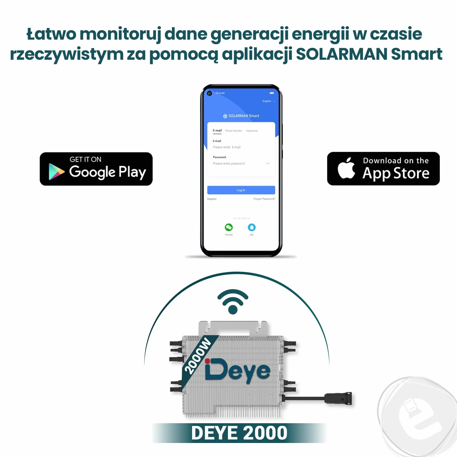 Mikroinwerter Deye 2000W SUN-M200G4-EU-Q0 Falownik WIFI Inwerter FOTOWOLTAICZNY WIFI 4x MPPT do elektrowni balkonowej PV z Kable wtyczka schuko – Falownik dla Fotowoltaika