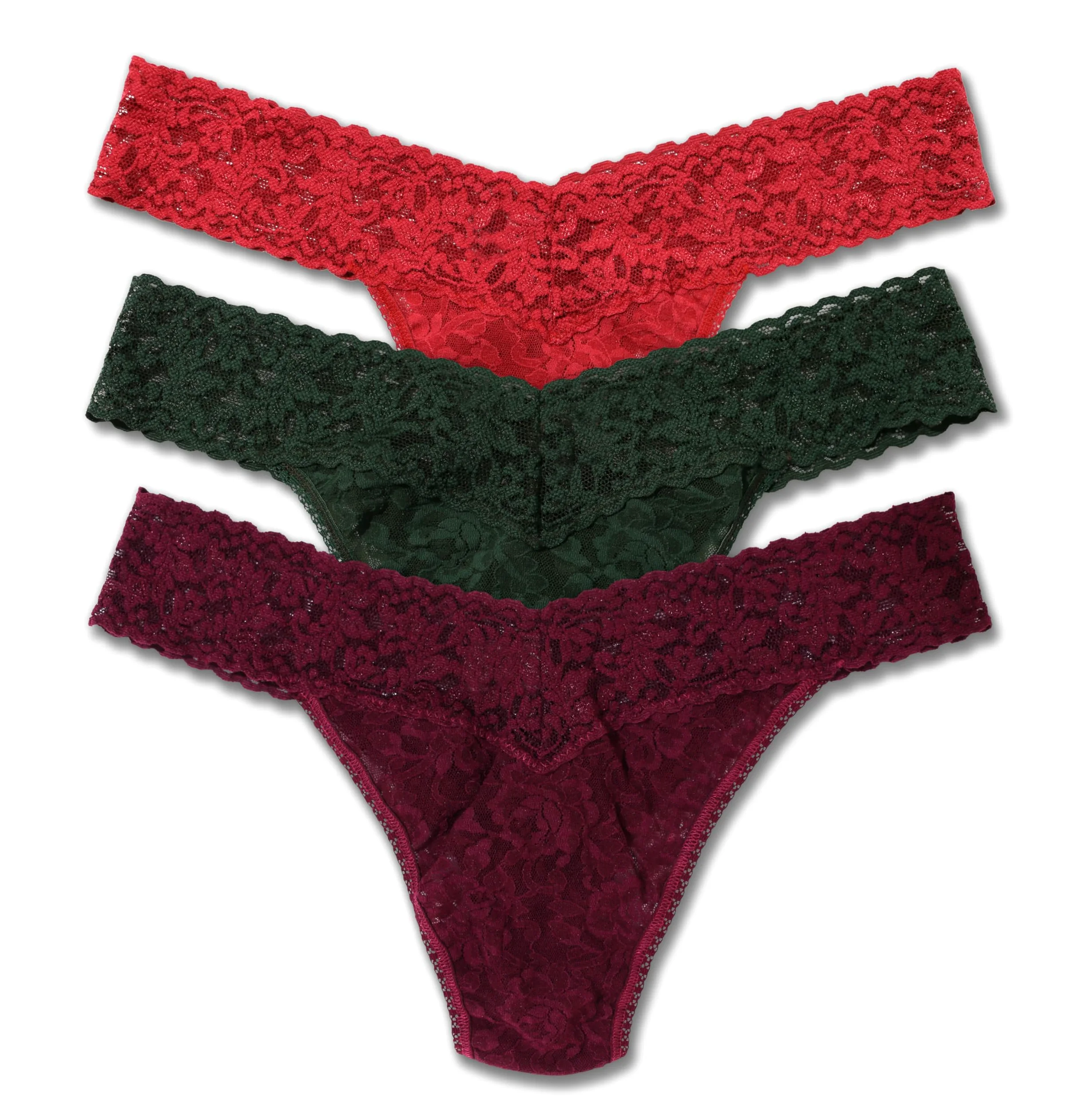 Hanky Panky Original Rise Thong damskie majtki z elastycznej koronki, 3 sztuki, damskie stringi z wysokim stanem, majtki damskie z bawełny i nylonu, bielizna do bielizny damskiej, jeden rozmiar,