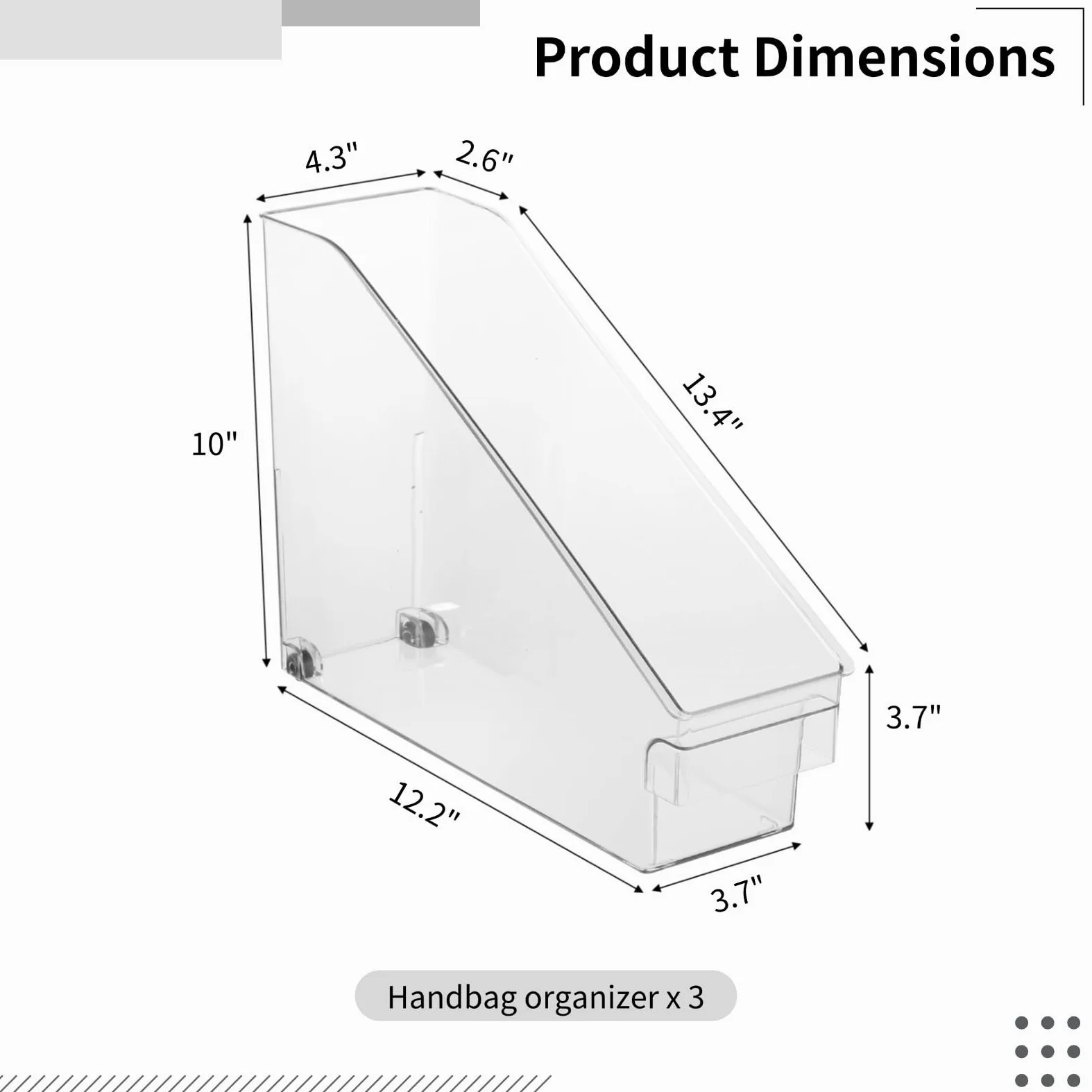 3 akrylowe organizery do torebki, 30 x 8 x 25 cm, przezroczyste uchwyty na torebki do szafy i półki z ruchomymi przegrodami