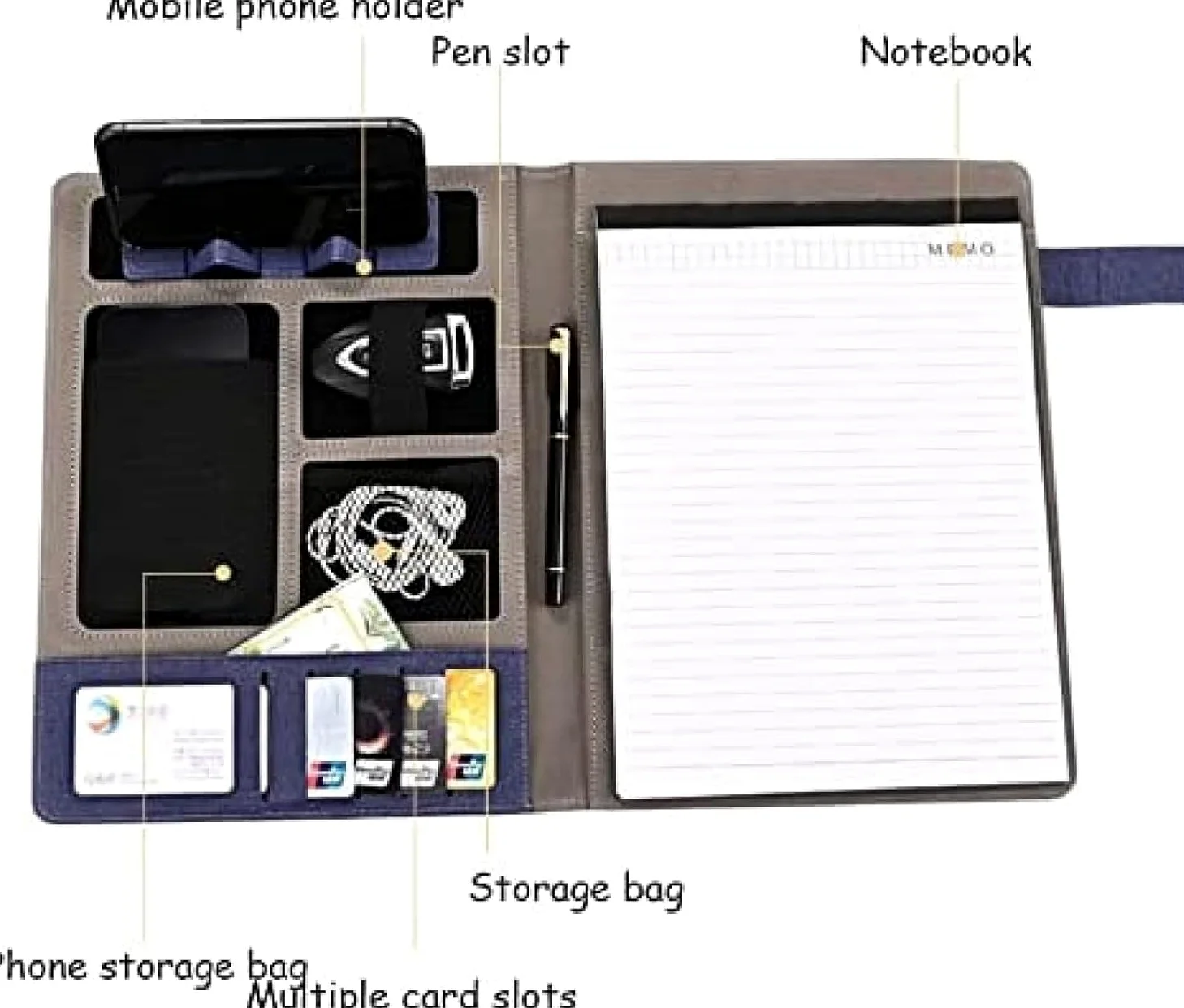 Biurowa Sztuczna Skórzana Klamra Magnetyczna A4 Portfolio Biznesowe Teczka Profesjonalny Organizer Konferencyjny Etui Na Cv I Dokumenty, Podkładka Do Pisania, Uchwyt Na Kart, Blue, 24 * 32cm