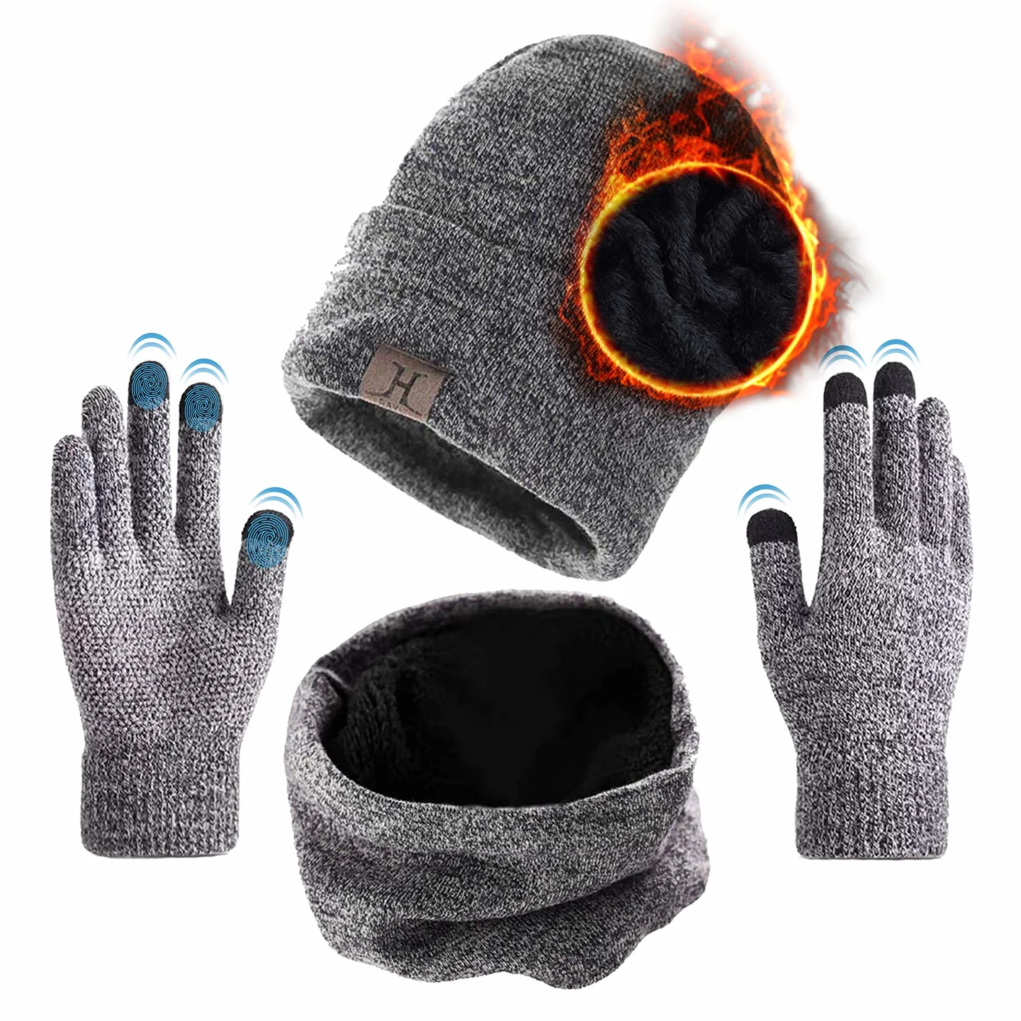 Unisex mężczyźni kobiety zima ciepła dzianinowa szydełkowa czapka beanie nieskończoność szalik rękawiczki do ekranów dotykowych zestawy gruby ocieplacz na szyję luźna czapka z czaszką sporty na