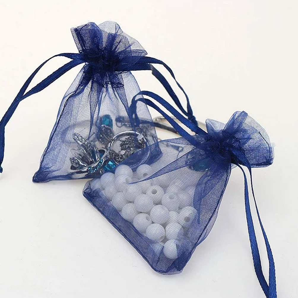 Torba na prezent z organzy 7x9 cm granatowy