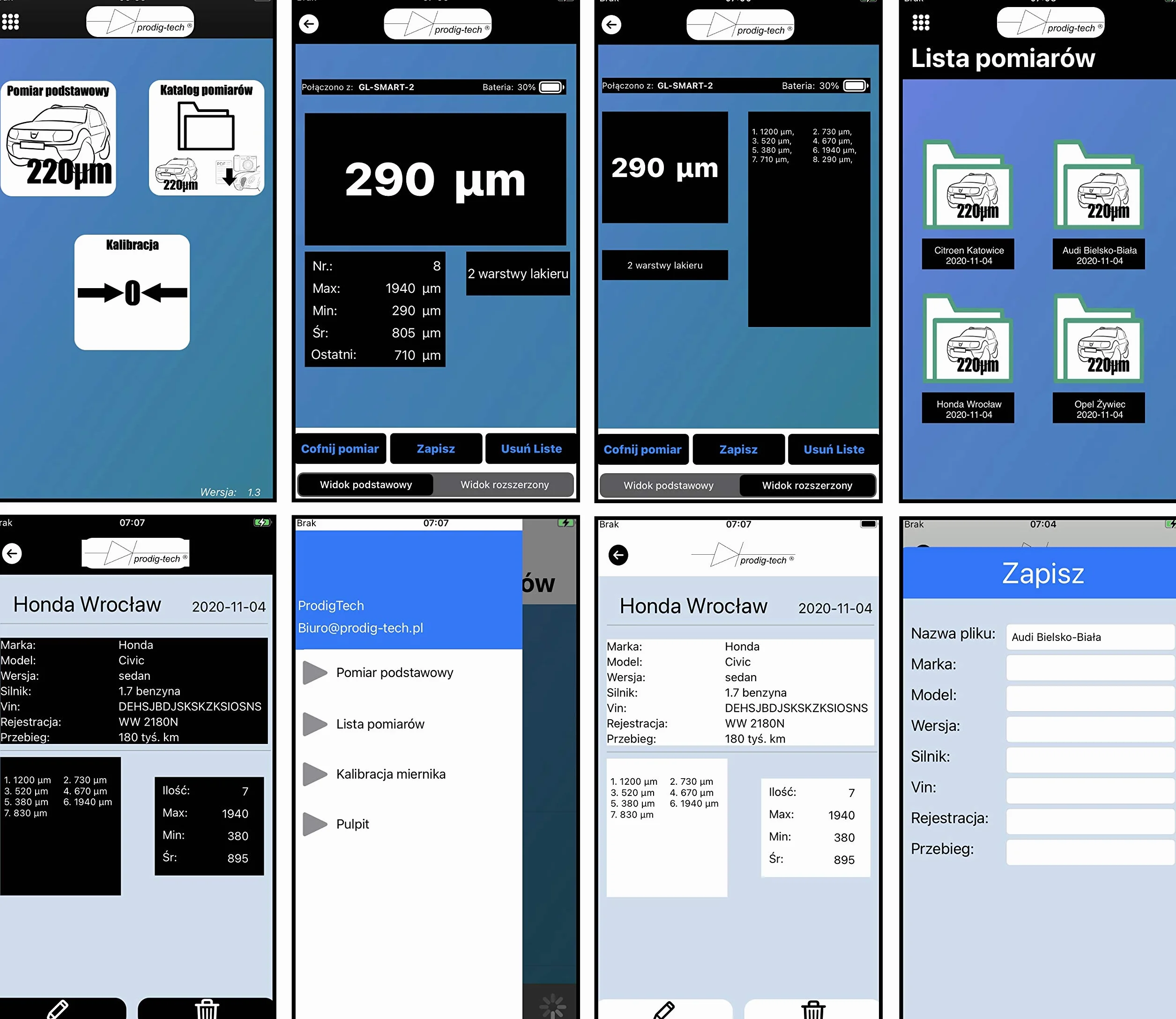 Miernik grubości lakieru GL-SMART-S (PL/EN/DE) | Aplikacja mobilna Android, iOS | Sonda na przewodzie - dociskowa | Grubościomierz lakieru samochodowego | Tester lakieru | Miernik grubości farby na samochodzie | Stal, stal ocynkowana, aluminium | Asystent
