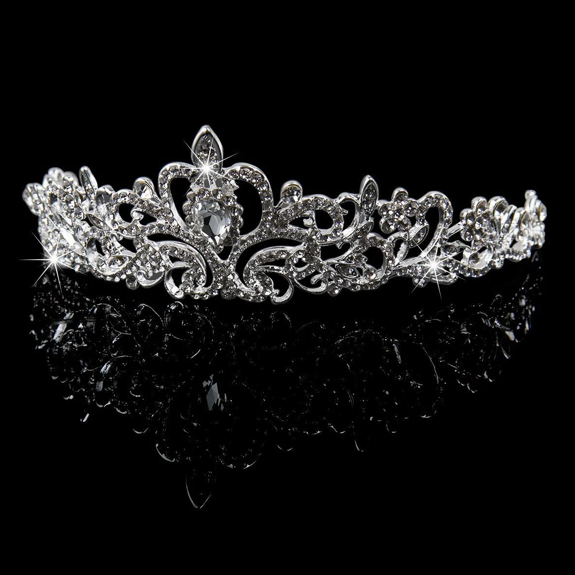 Druhna kryształowa tiara, opaska na czoło dla panny młodej, dla druhny, kryształowa opaska na czoło, kryształ górski, tiara, opaska na czoło na wesele (srebrna)